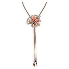 Two-Tone 18 Karat Gold Floral Diamond and Enamel Chain Pendant