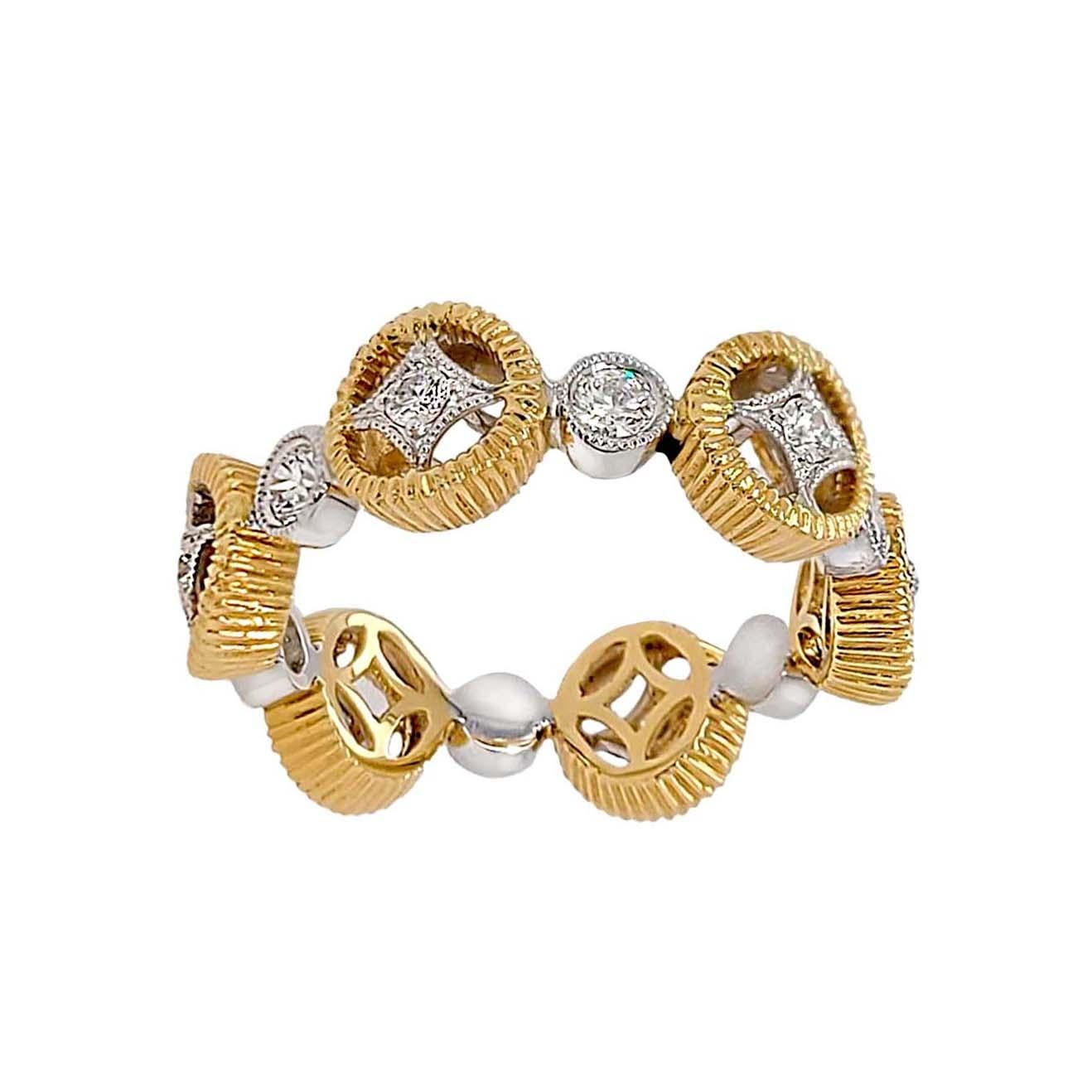 Artisan Bague d'éternité italienne bicolore en or 18 carats et diamants en vente