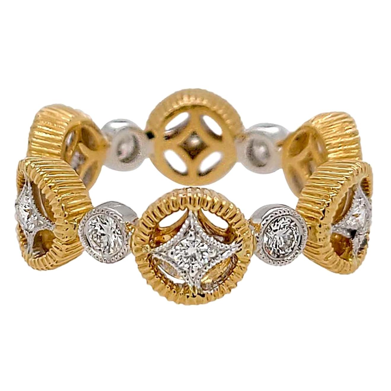 Two-Tone 18 Karat Gold Italian Eternity Diamond Ring For Sale
