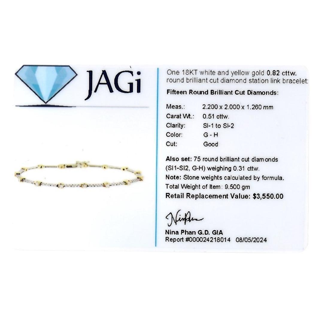 Bracelet à maillons bicolore en or 18 carats avec diamants ronds et brillants étroits en vente 4