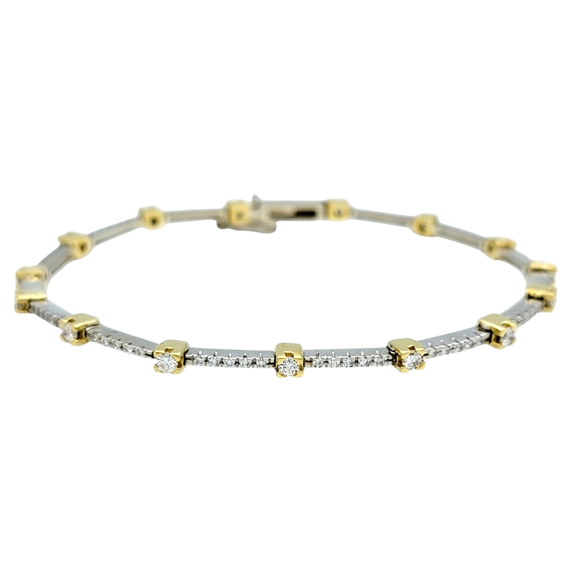 Bracelet à maillons bicolore en or 18 carats avec diamants ronds et brillants étroits