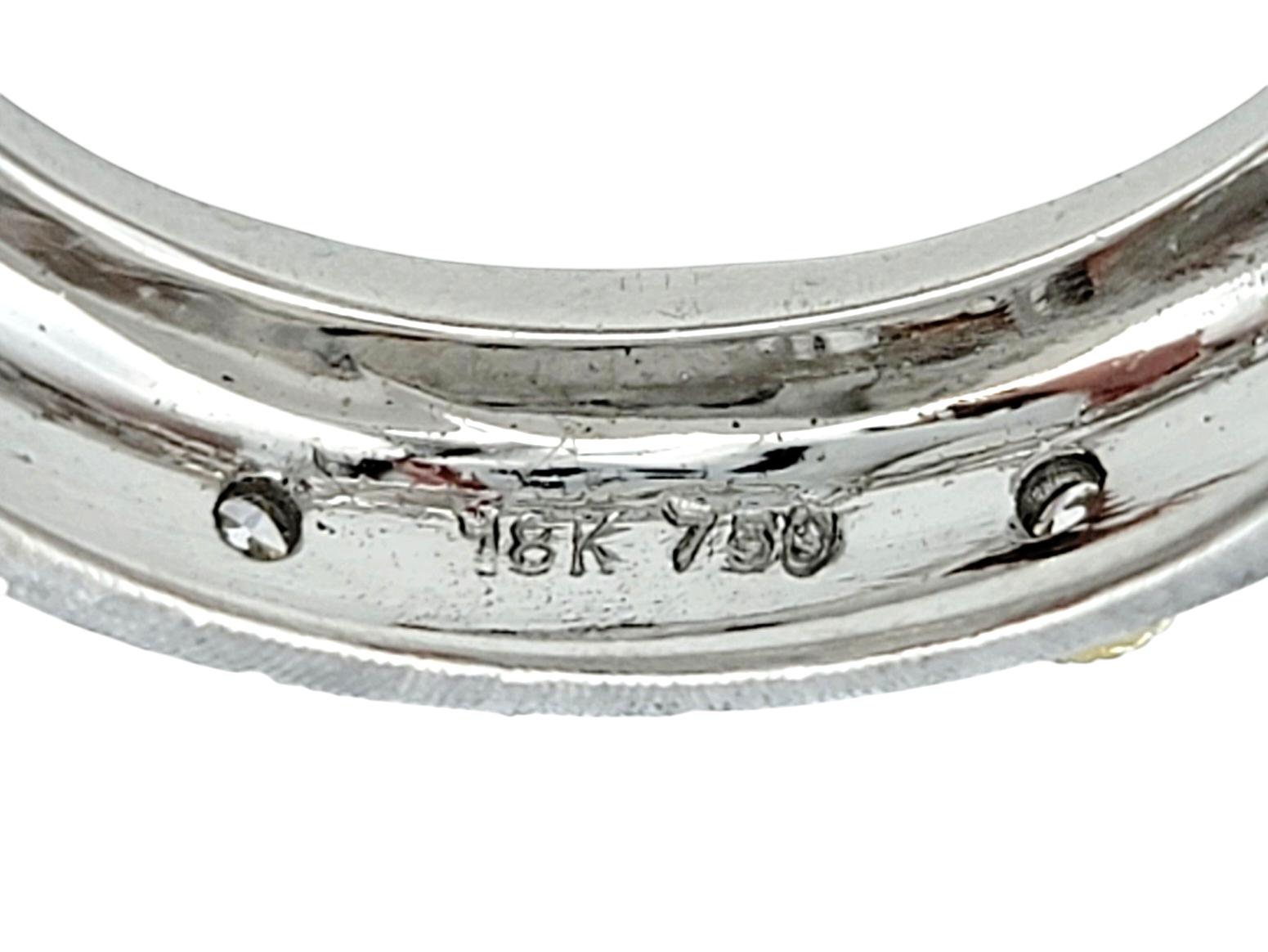Women's Two-Tone 18 Karat Gold Wire Brush Finish Band Ring with Bezel Set Diamonds For Sale