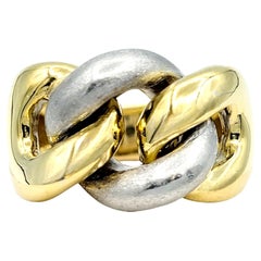 Two-Tone 18 Karat Polished and Brushed Gold Chunky Curb Link Unisex Band Ring