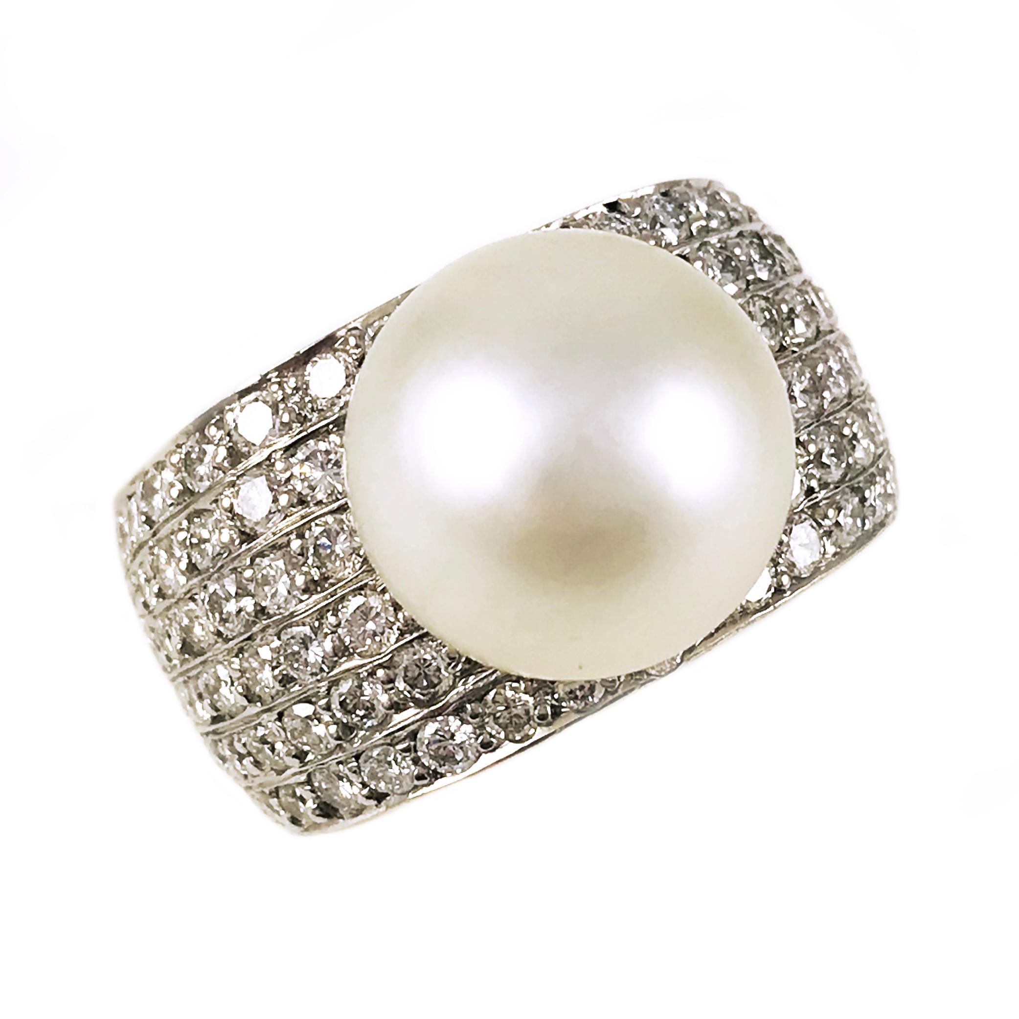 Retro 18 Karat South Sea Pearl Diamond Ring For Sale