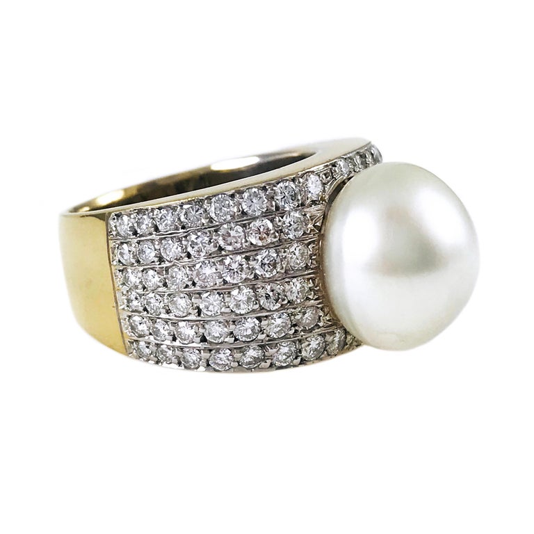 18 Karat South Sea Pearl Diamond Ring For Sale at 1stDibs