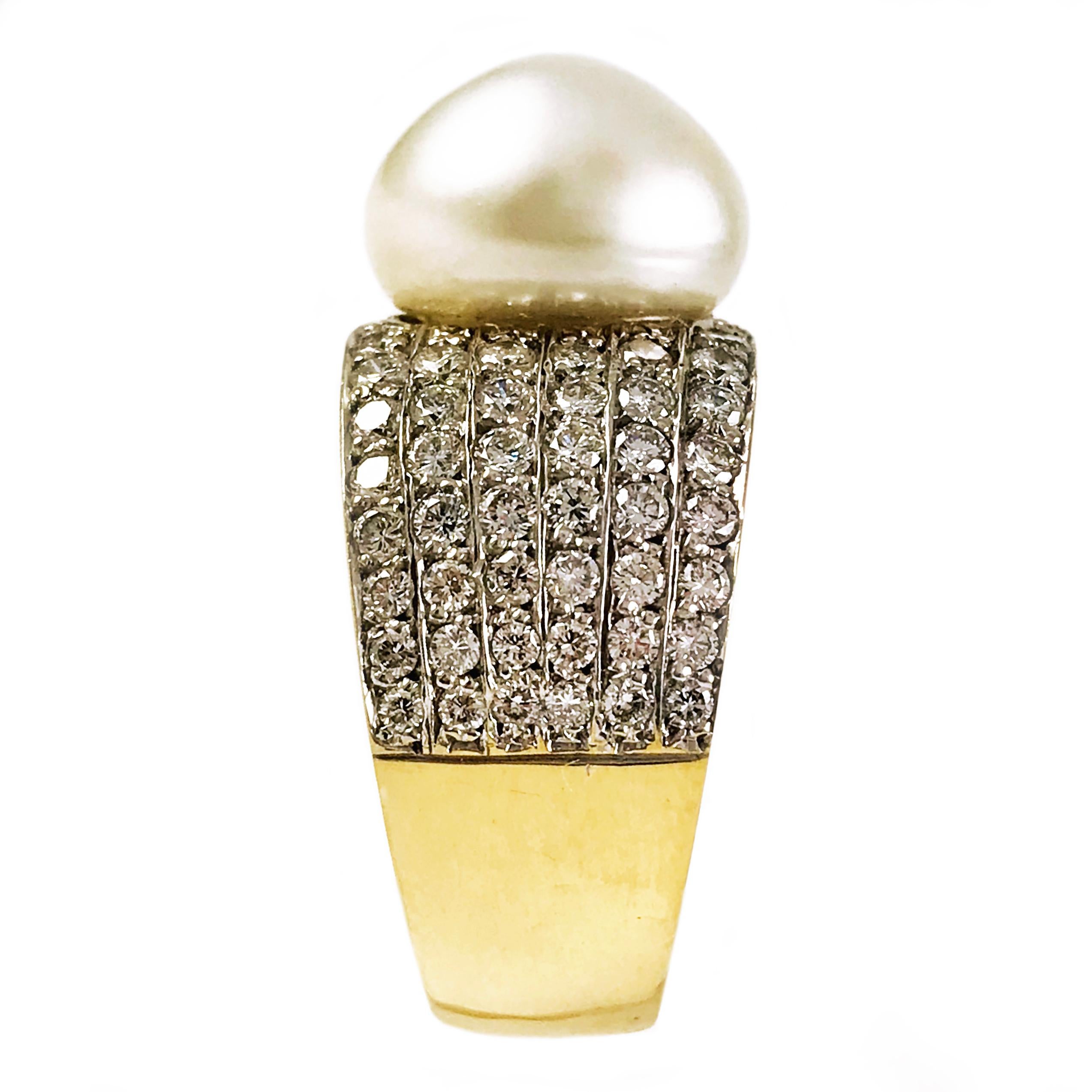 18 Karat South Sea Pearl Diamond Ring For Sale 1
