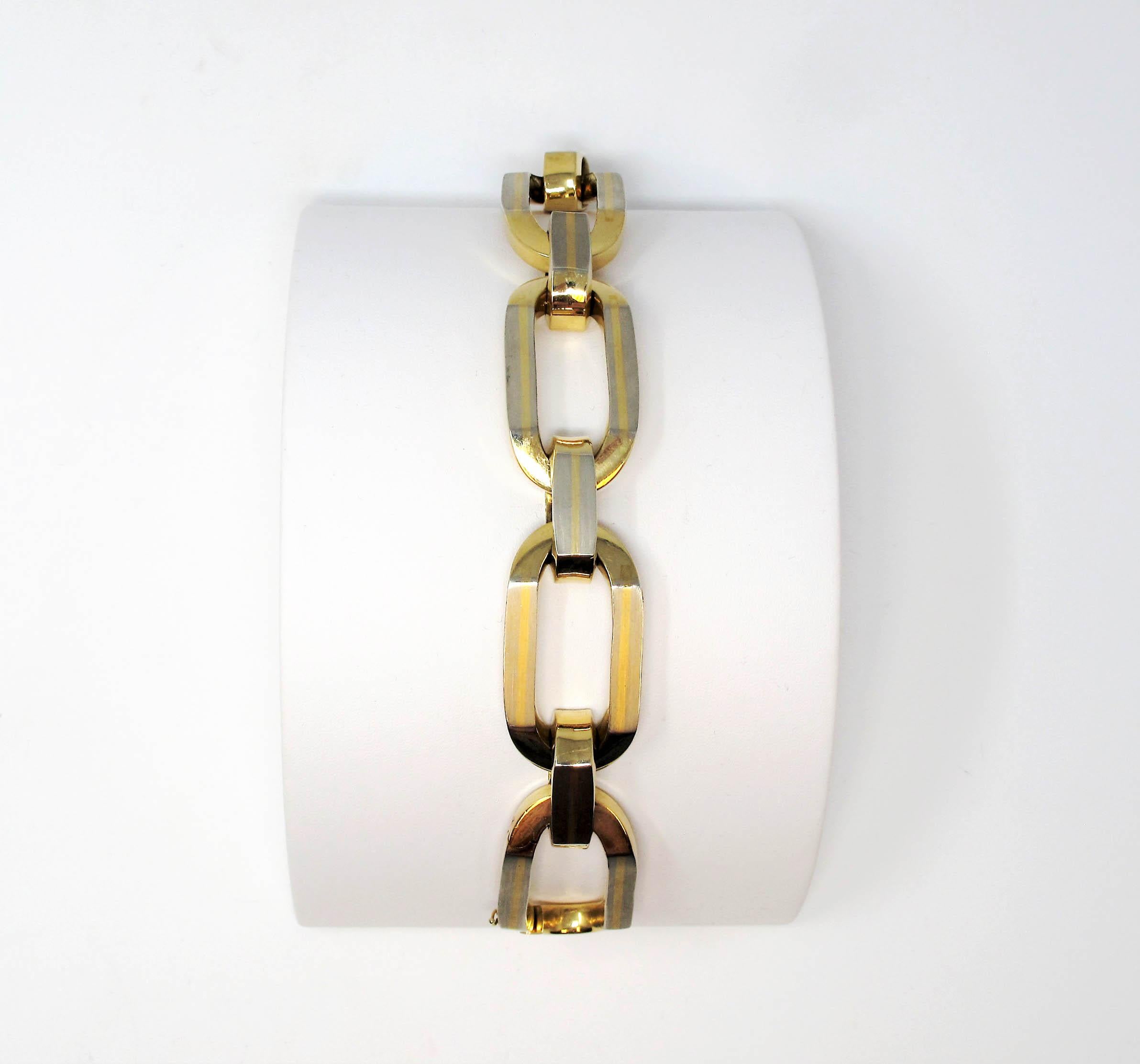 Two-Tone 18 Karat Yellow and White Gold Extra Large Link Bracelet Contemporary 1