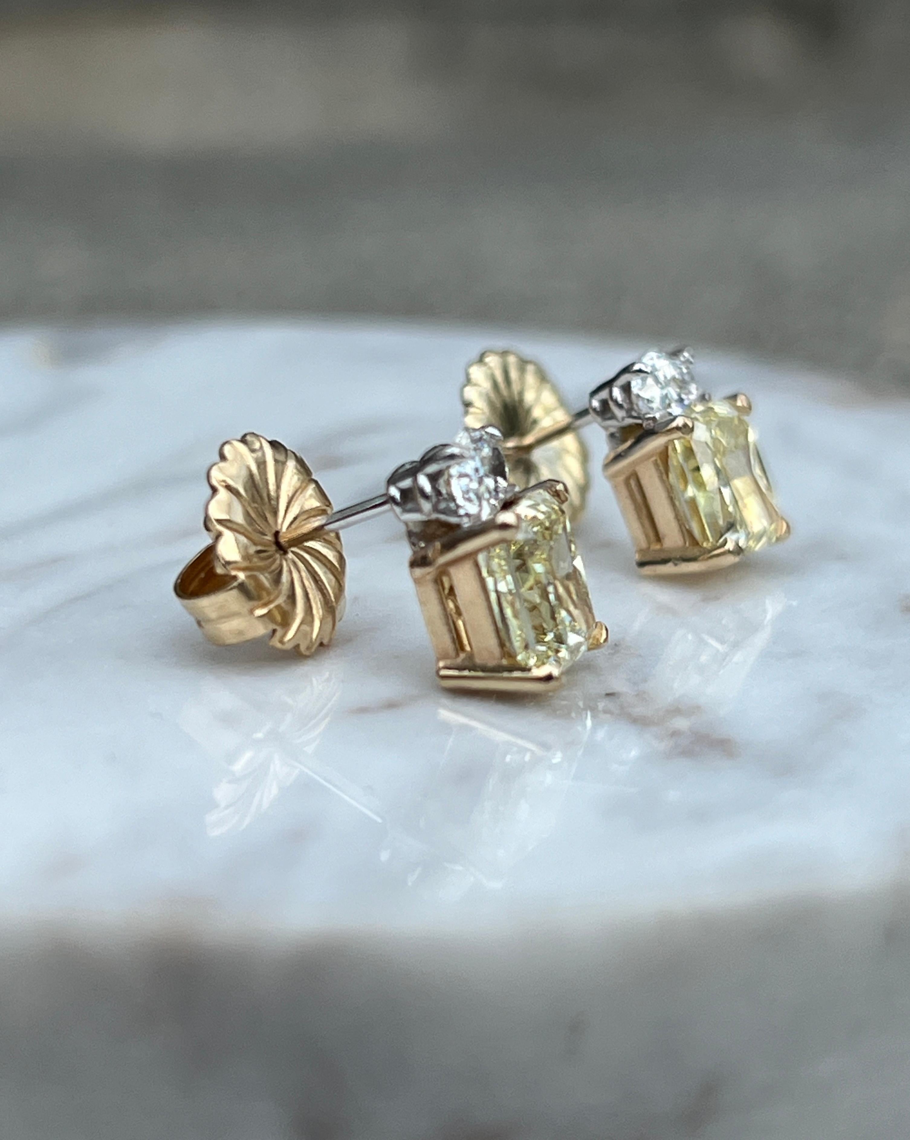 Two-Tone 18k/14K Gold Yellow Diamond Earrings 4