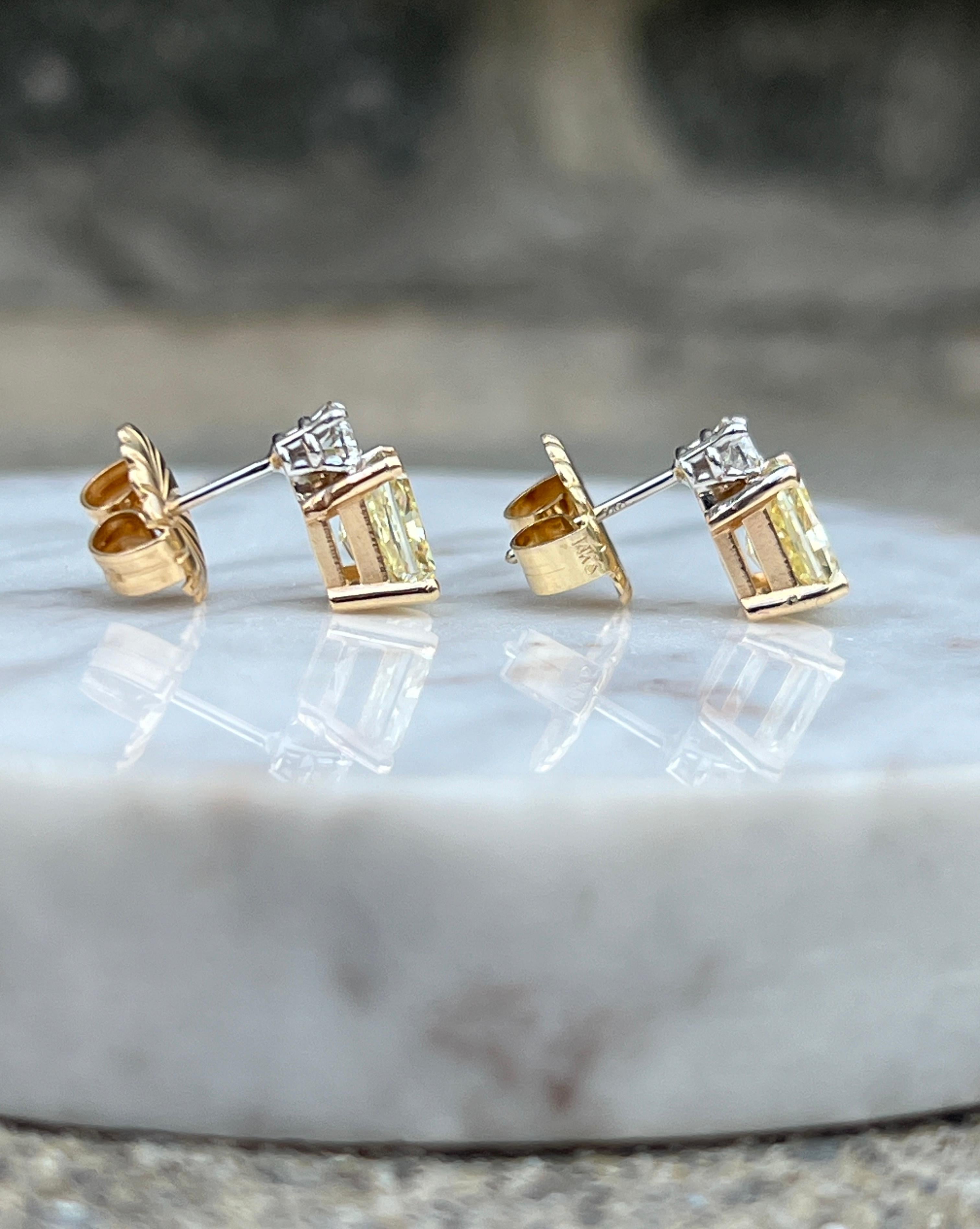 Two-Tone 18k/14K Gold Yellow Diamond Earrings 5