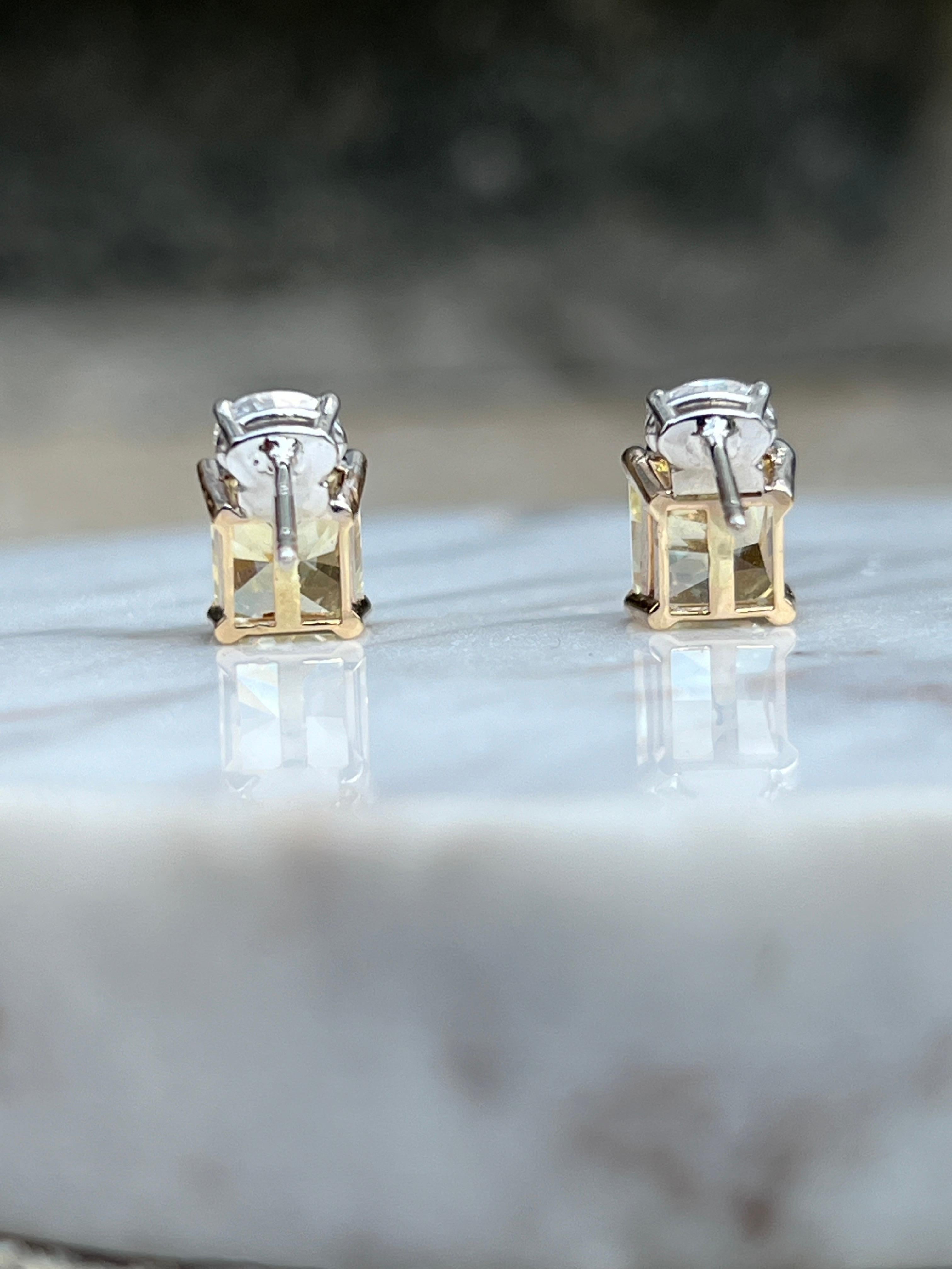 Two-Tone 18k/14K Gold Yellow Diamond Earrings 6