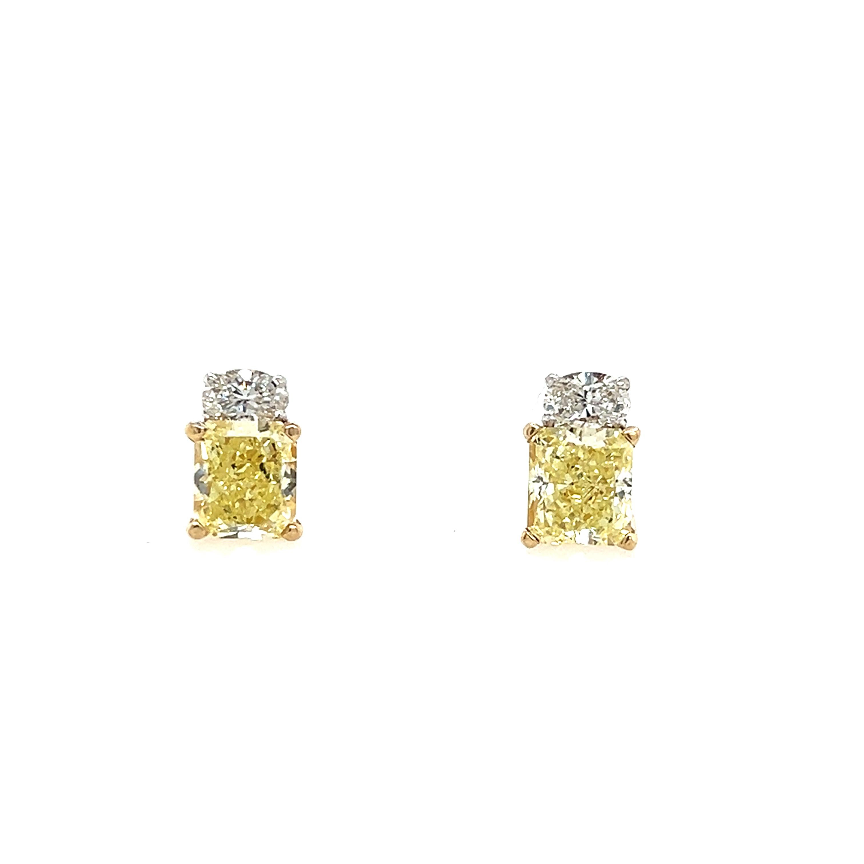 Radiant Cut Two-Tone 18k/14K Gold Yellow Diamond Earrings