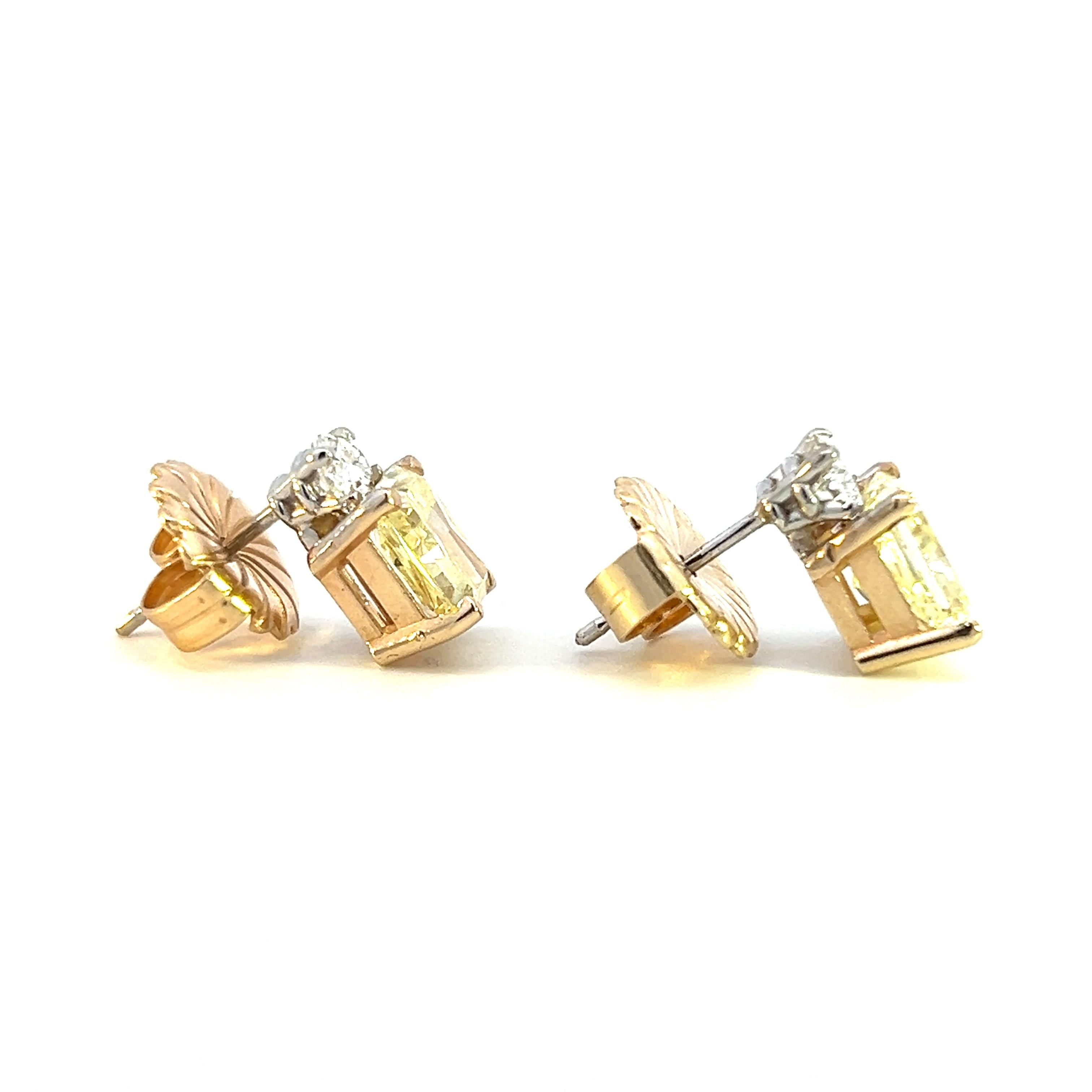 Two-Tone 18k/14K Gold Yellow Diamond Earrings In Good Condition In Towson, MD