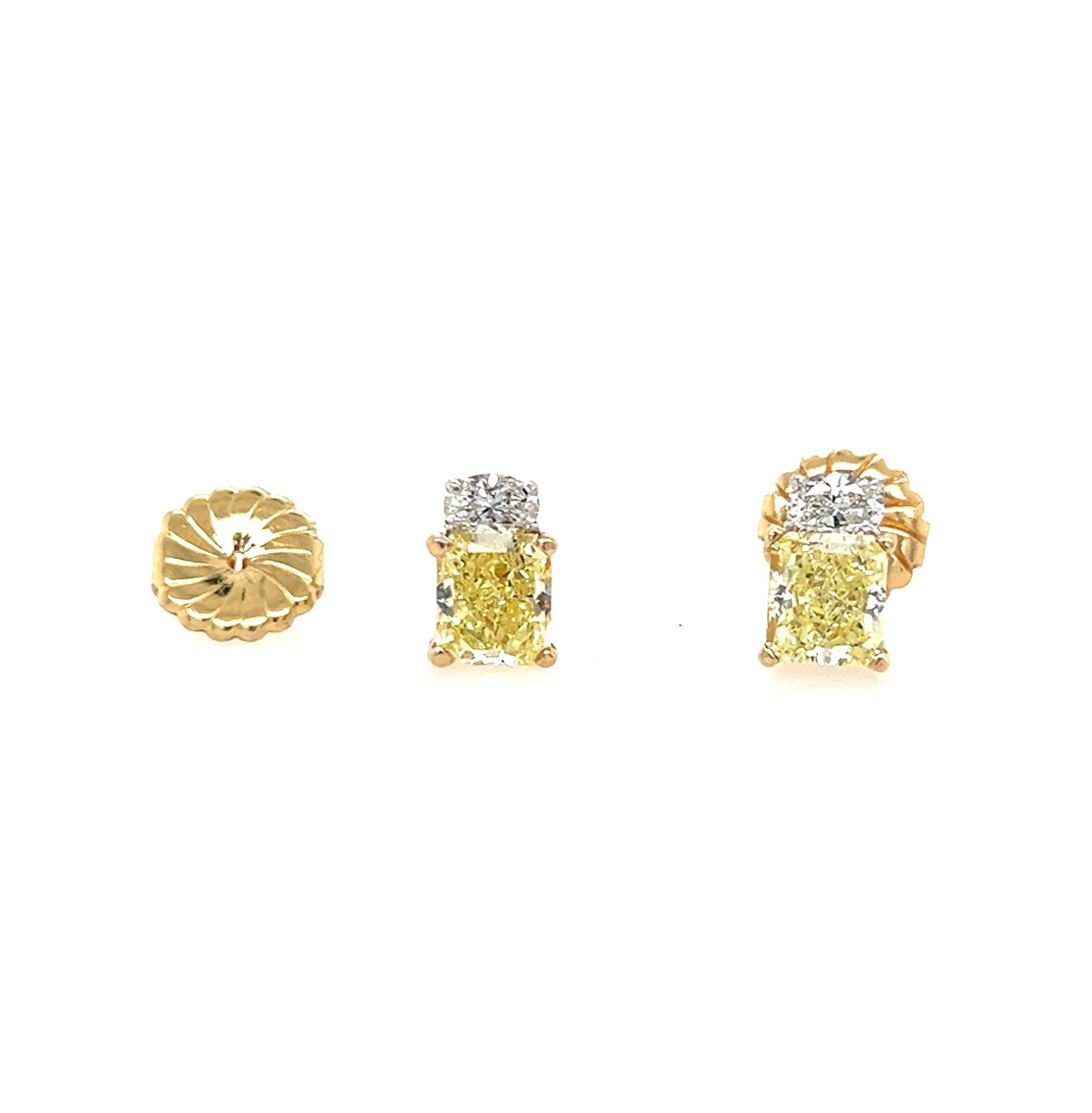 Women's or Men's Two-Tone 18k/14K Gold Yellow Diamond Earrings