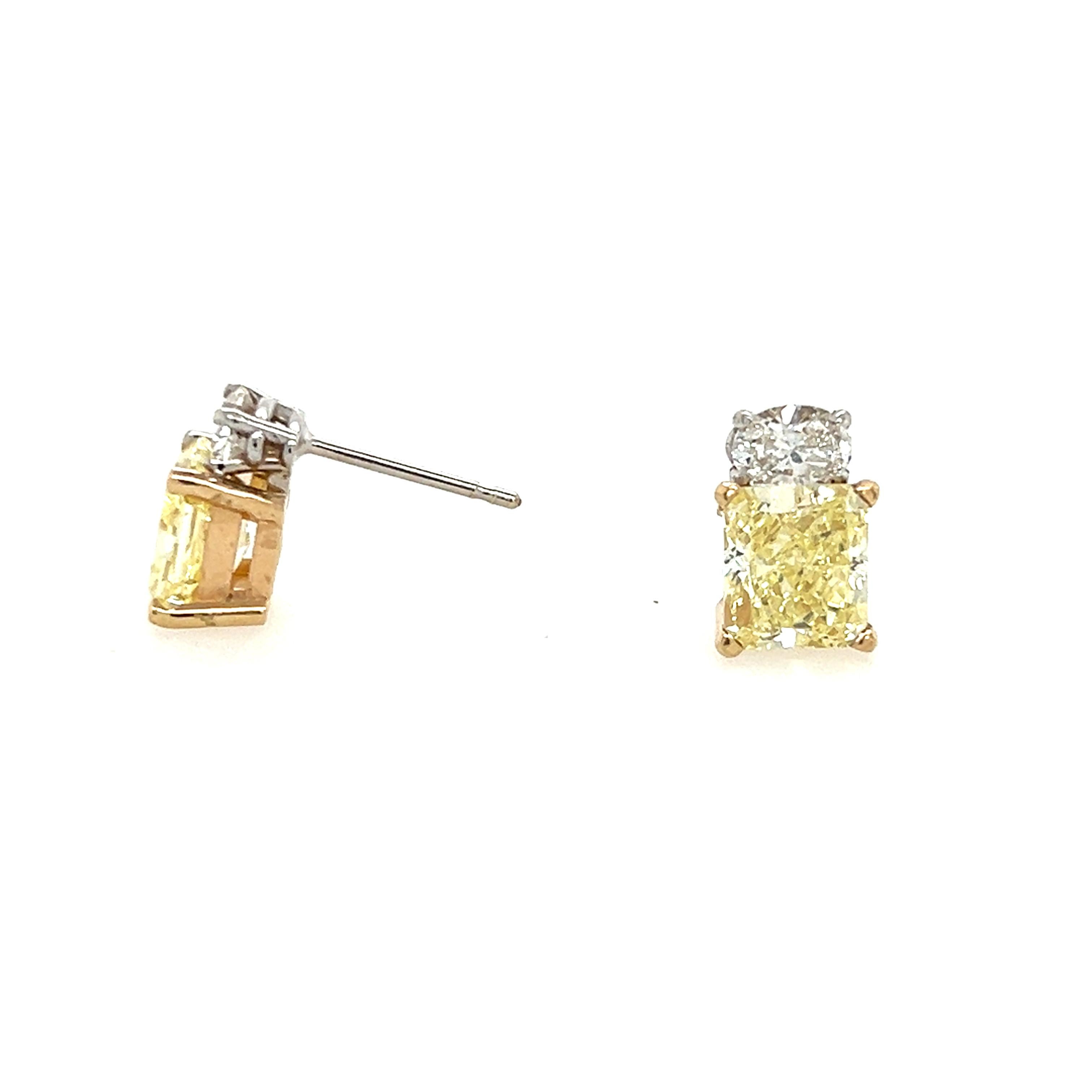 Two-Tone 18k/14K Gold Yellow Diamond Earrings 1