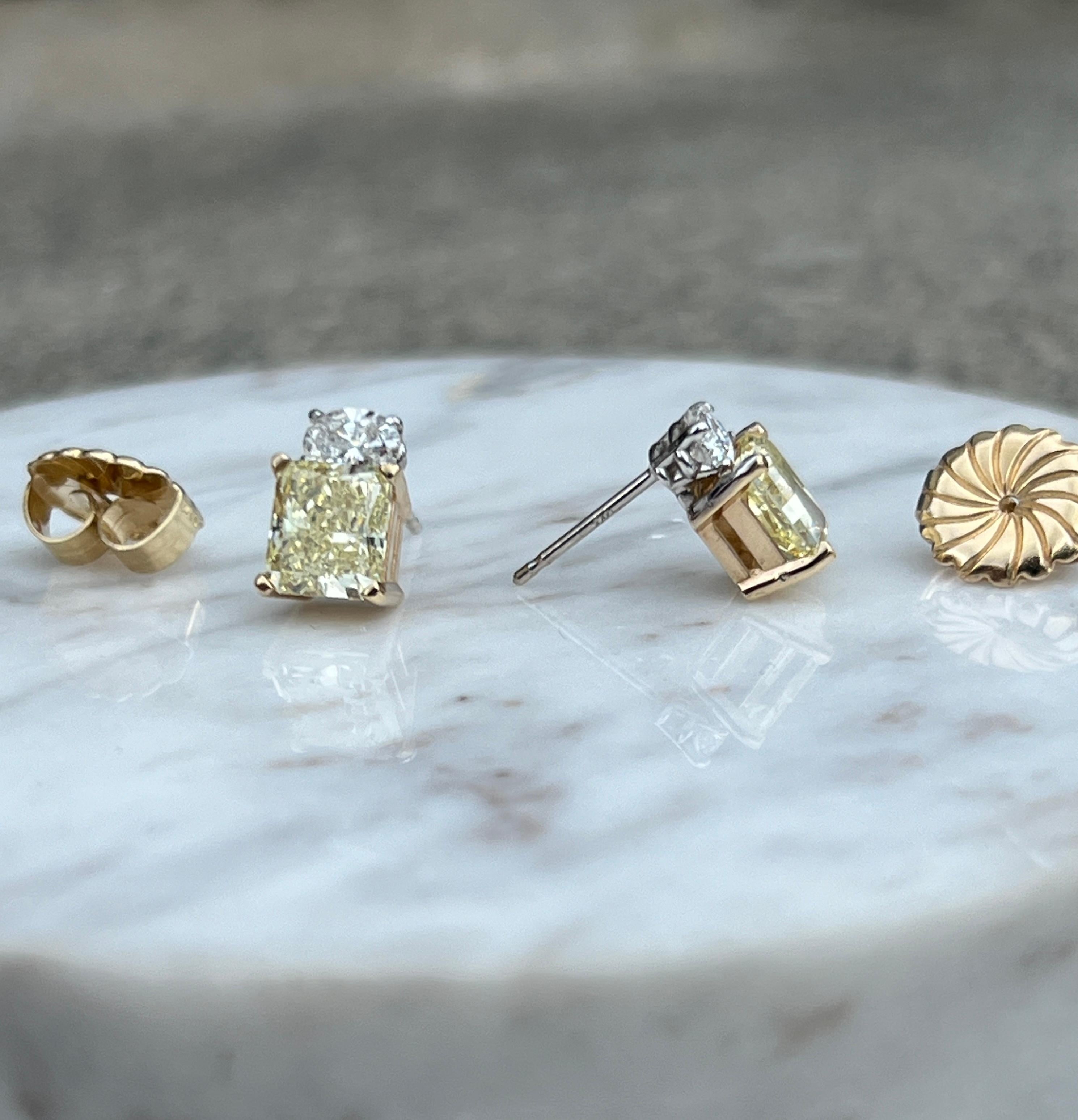Two-Tone 18k/14K Gold Yellow Diamond Earrings 3