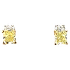Two-Tone 18k/14K Gold Yellow Diamond Earrings