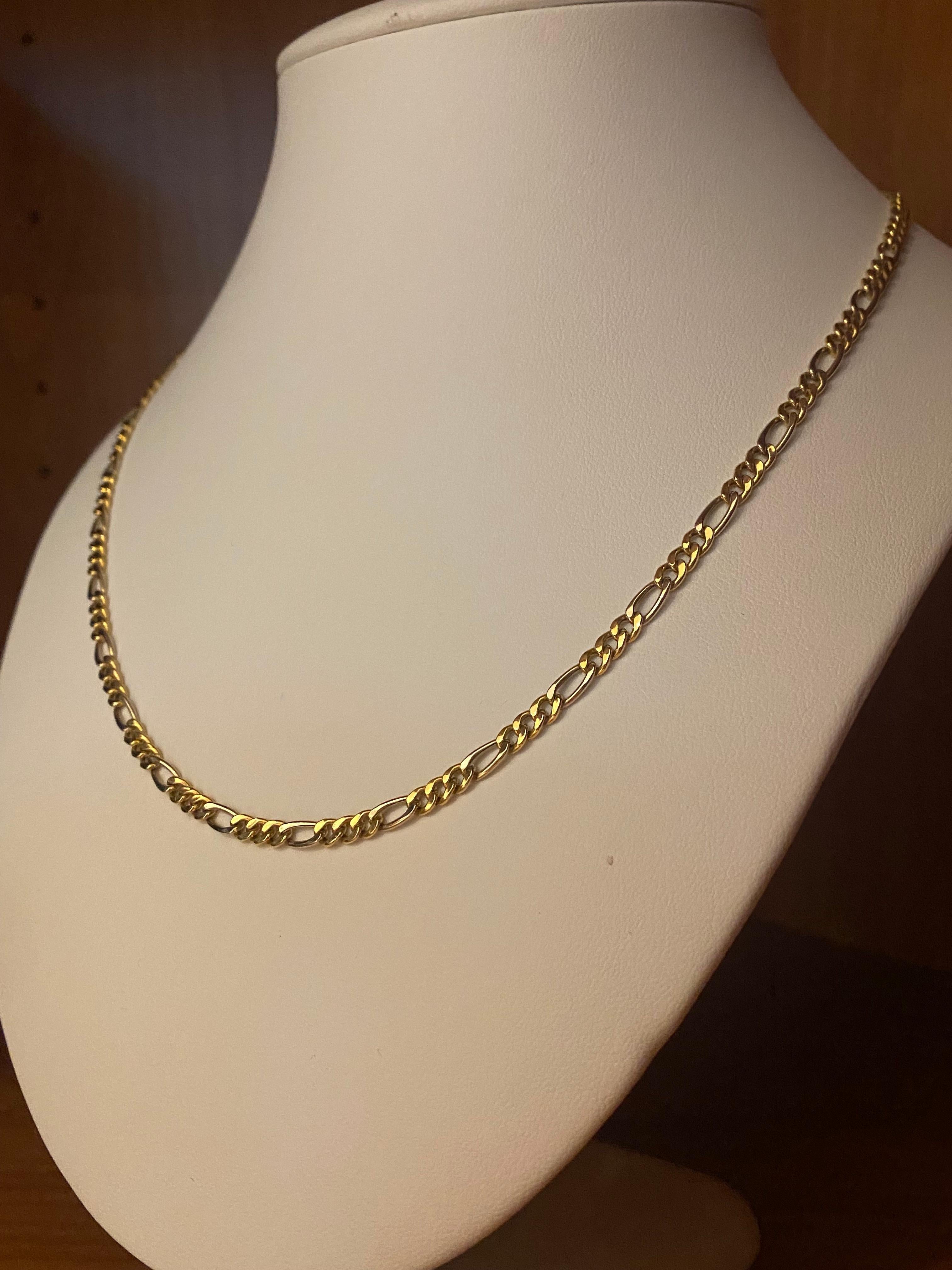 Retro Two-Tone 18K 750 White & Yellow Gold Figaro Links Vintage Chain, 50.5cm, Italy. For Sale