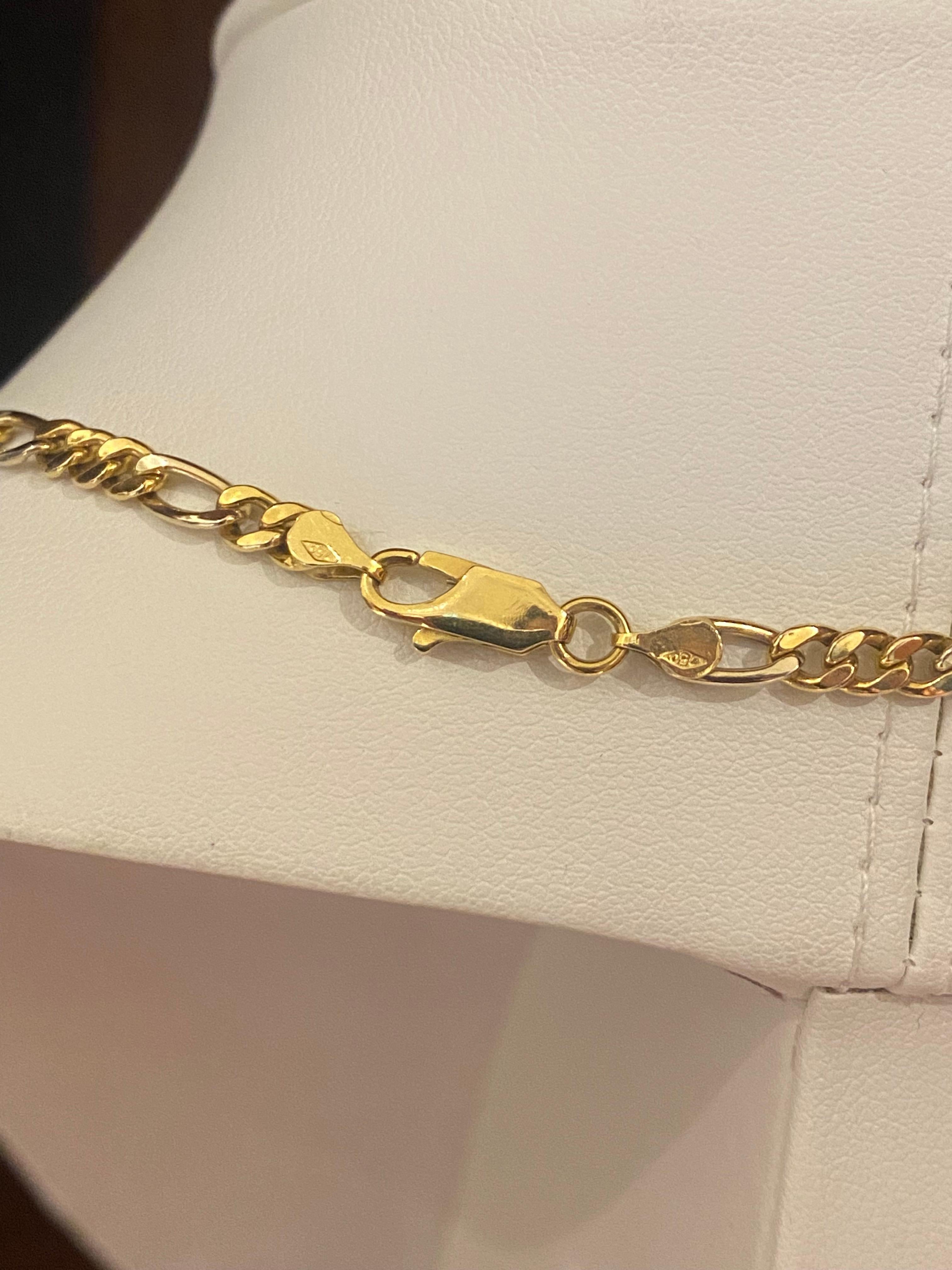 Two-Tone 18K 750 White & Yellow Gold Figaro Links Vintage Chain, 50.5cm, Italy. In Excellent Condition In MELBOURNE, AU