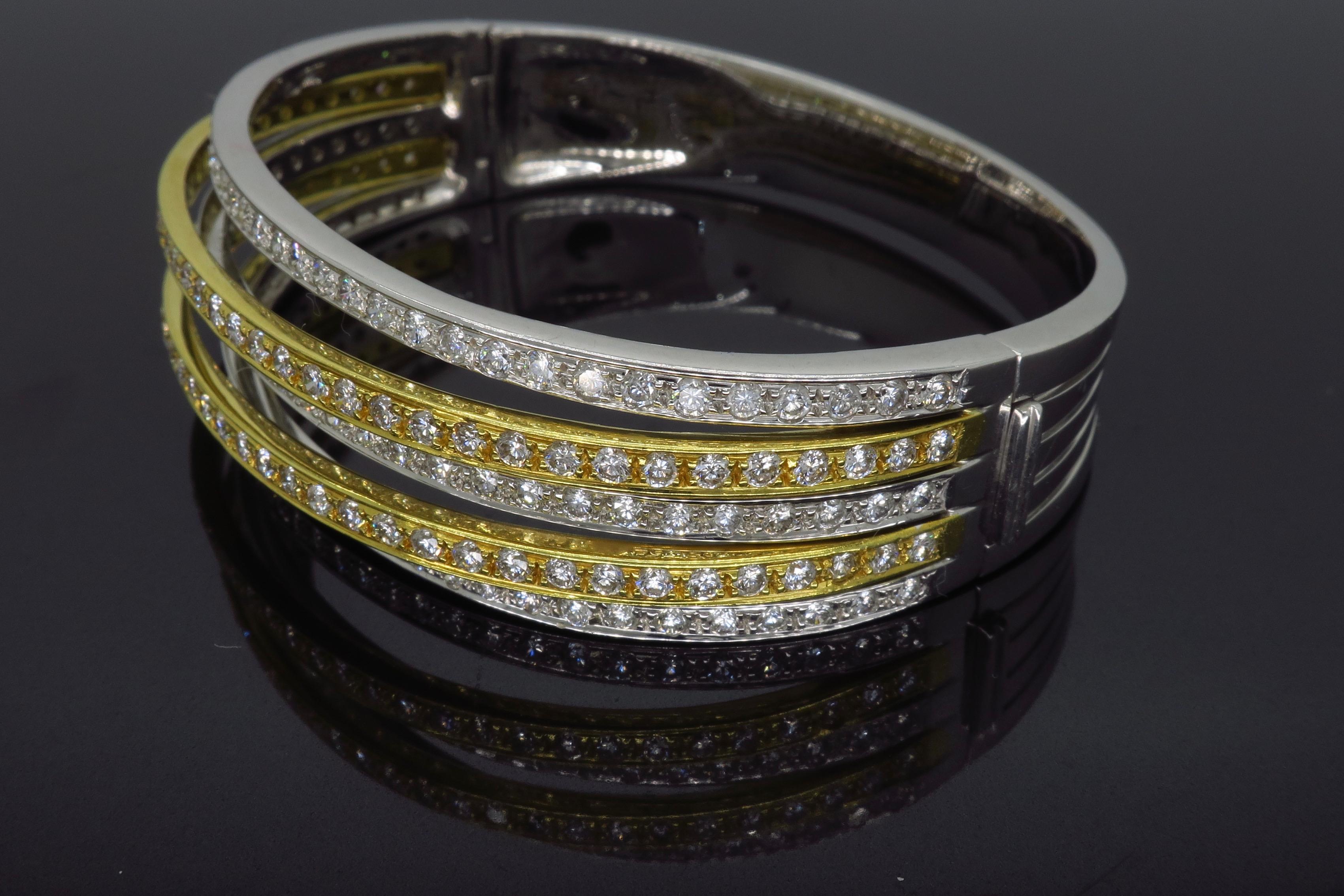 Two-Tone 18 Karat Gold 6 Carat Diamond Bangle Bracelet 1