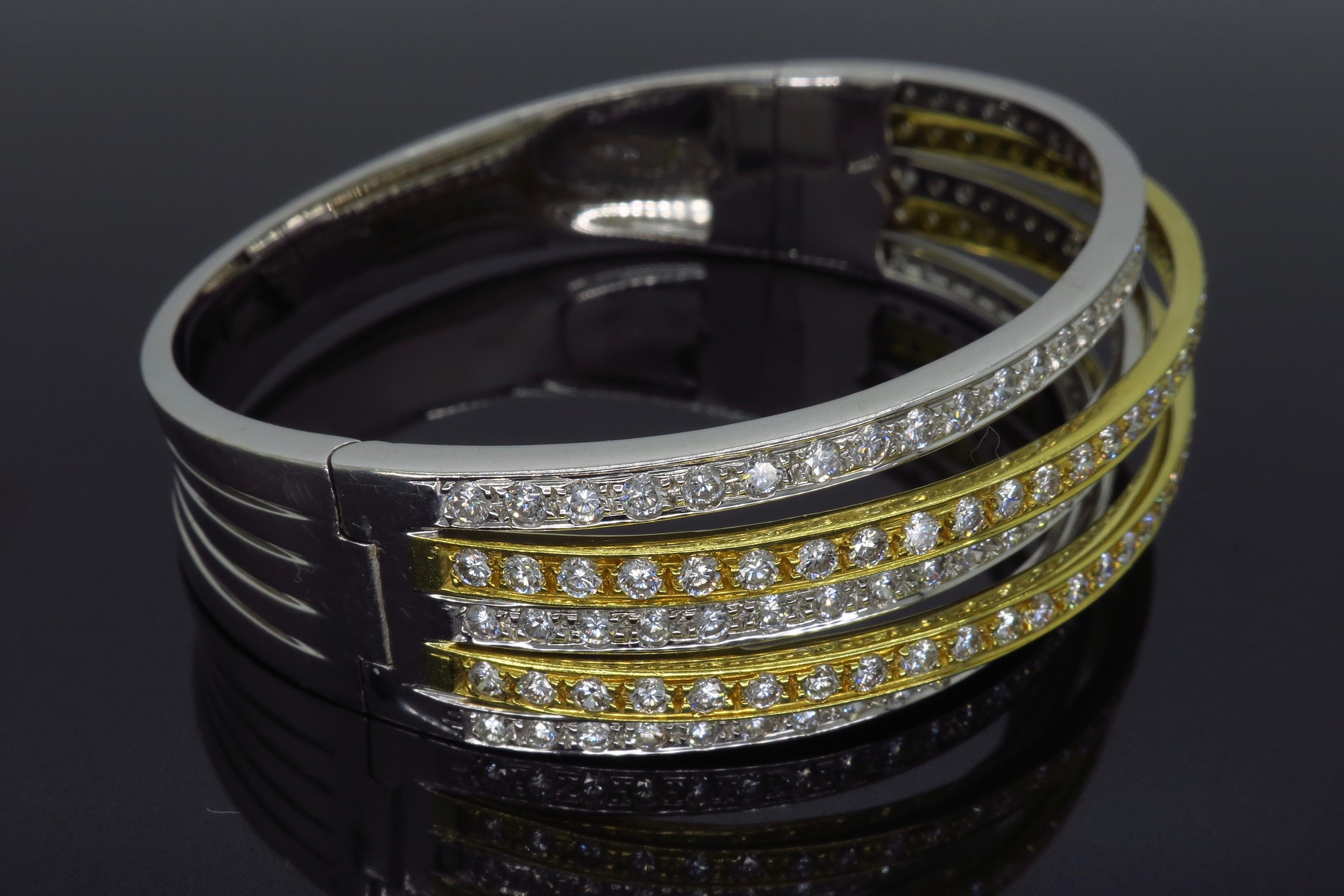 Two-Tone 18 Karat Gold 6 Carat Diamond Bangle Bracelet 2