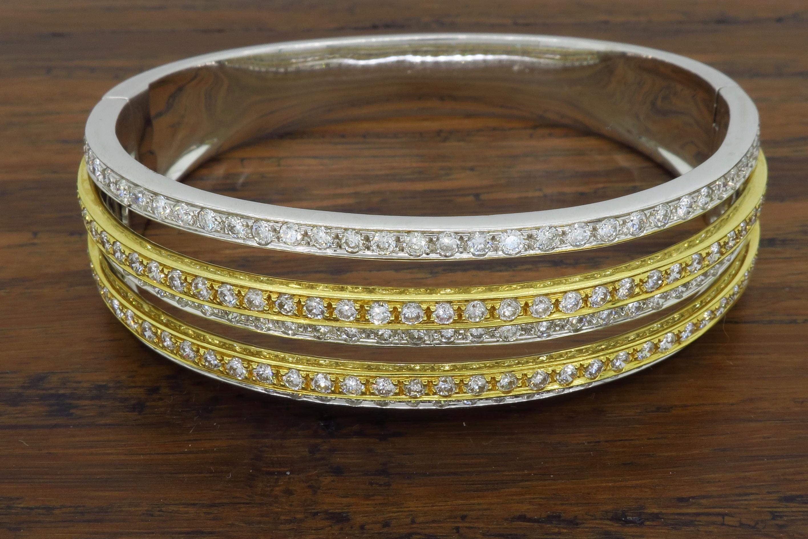 Two-Tone 18 Karat Gold 6 Carat Diamond Bangle Bracelet 4