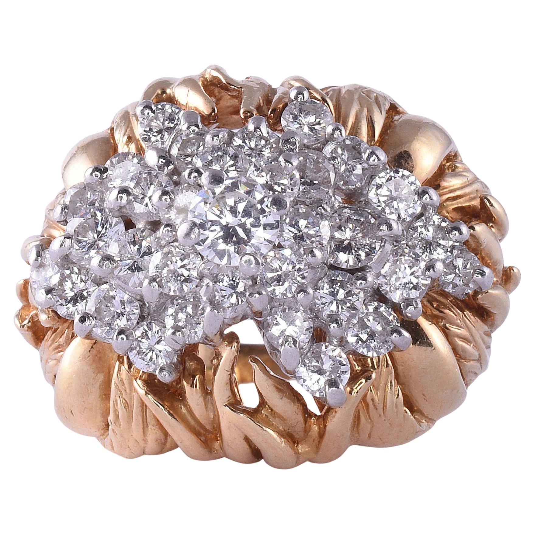 Two Tone 18K Gold Diamond Cluster Ring