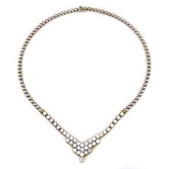 Two-Tone 18K Gold Diamond Necklace, 7.51ct Round Brilliant