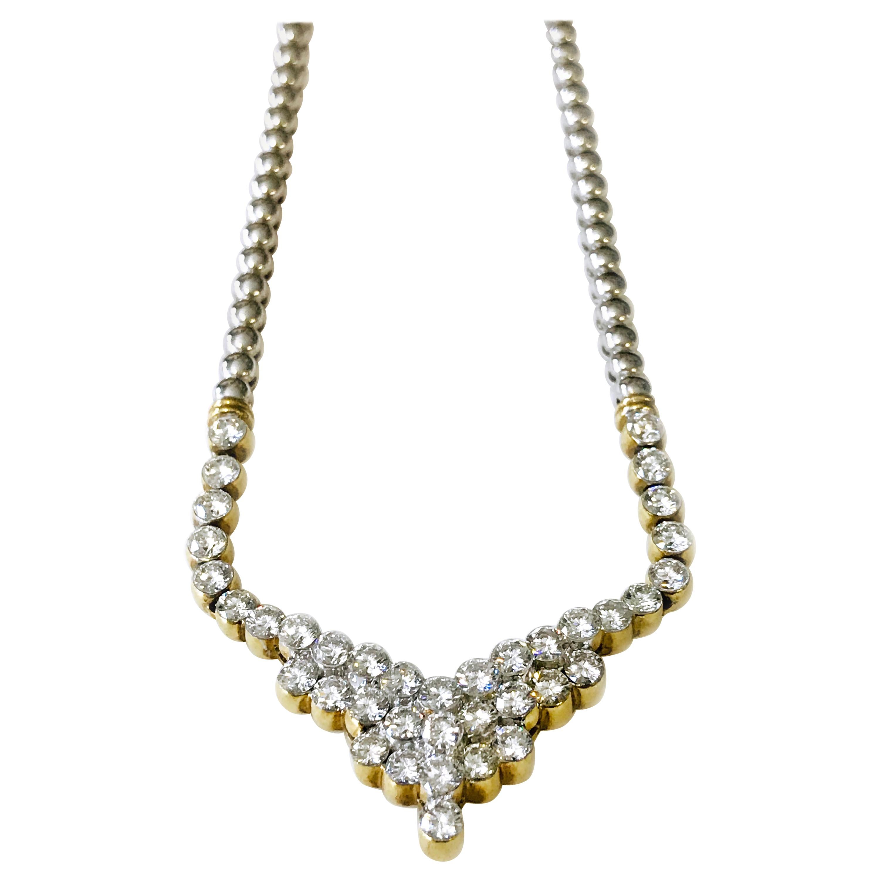 Collar de diamantes de oro de 18 quilates bicolor, brillante redondo de 7,51 ct