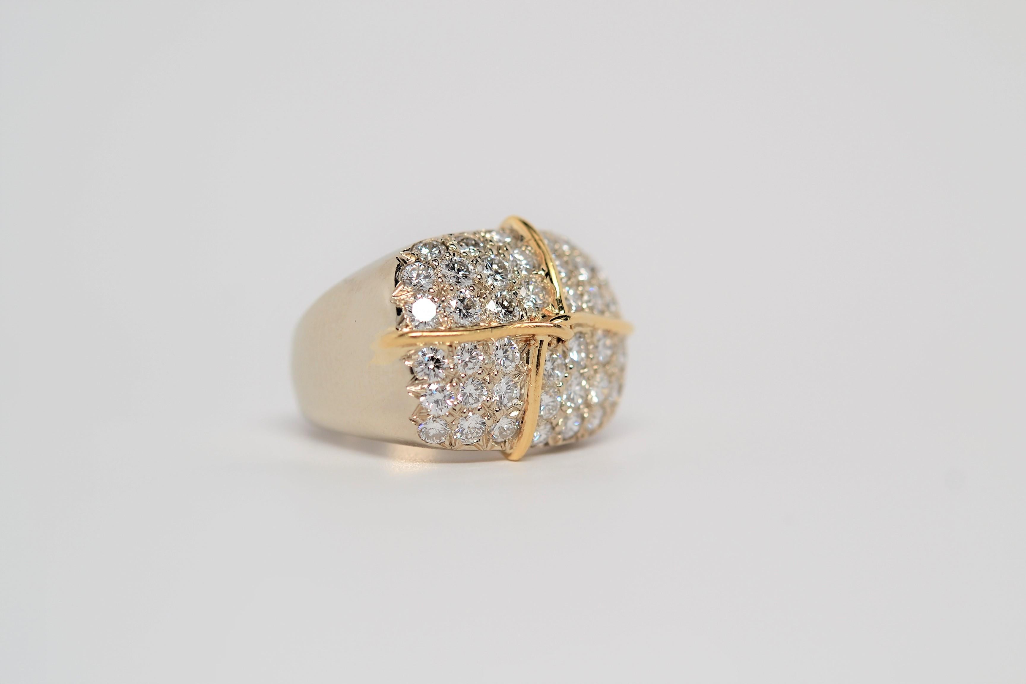 Round Cut Two Tone 18K Gold Ring with Pavé Set Round Brilliant Cut Diamonds, 2.64 Carats For Sale