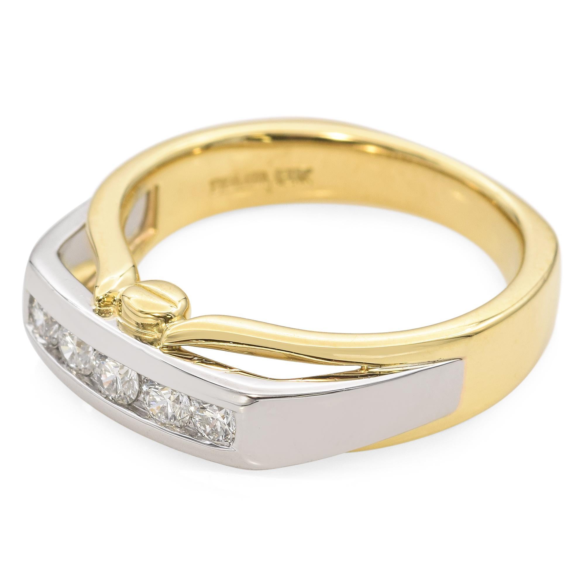 Taille ronde Bague bicolore en or jaune 18 carats et platine avec diamants en vente