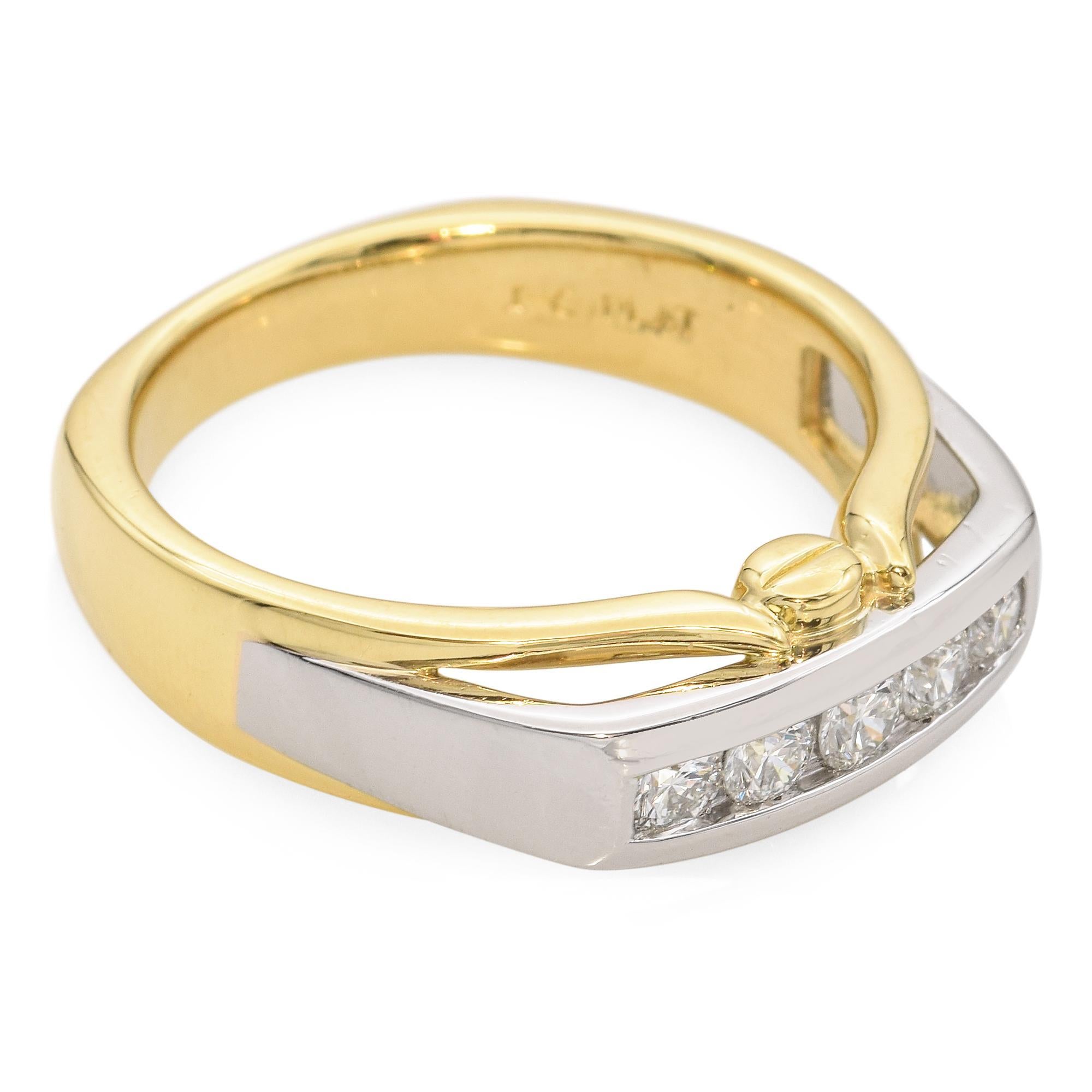 Bague bicolore en or jaune 18 carats et platine avec diamants Pour hommes en vente