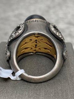 Cabochon Black Onyx, White Diamond Ring