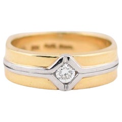 Anneau de mariage unisexe bicolore en or jaune 18 carats et platine à tige européenne avec diamant