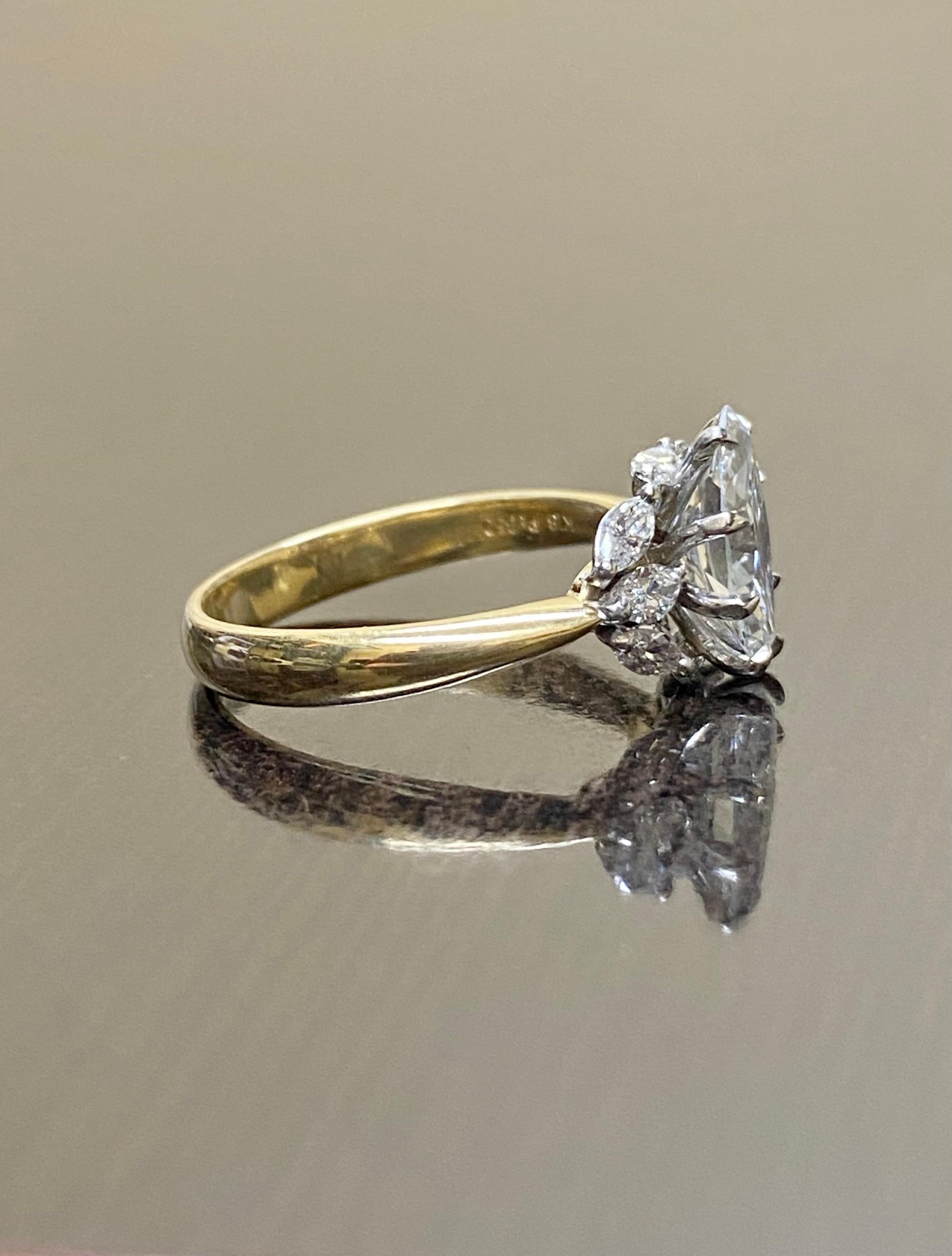 Two Tone 18K Yellow Gold Platinum GIA Certified 2.01 Carat Marquise Diamond Ring In New Condition For Sale In Los Angeles, CA