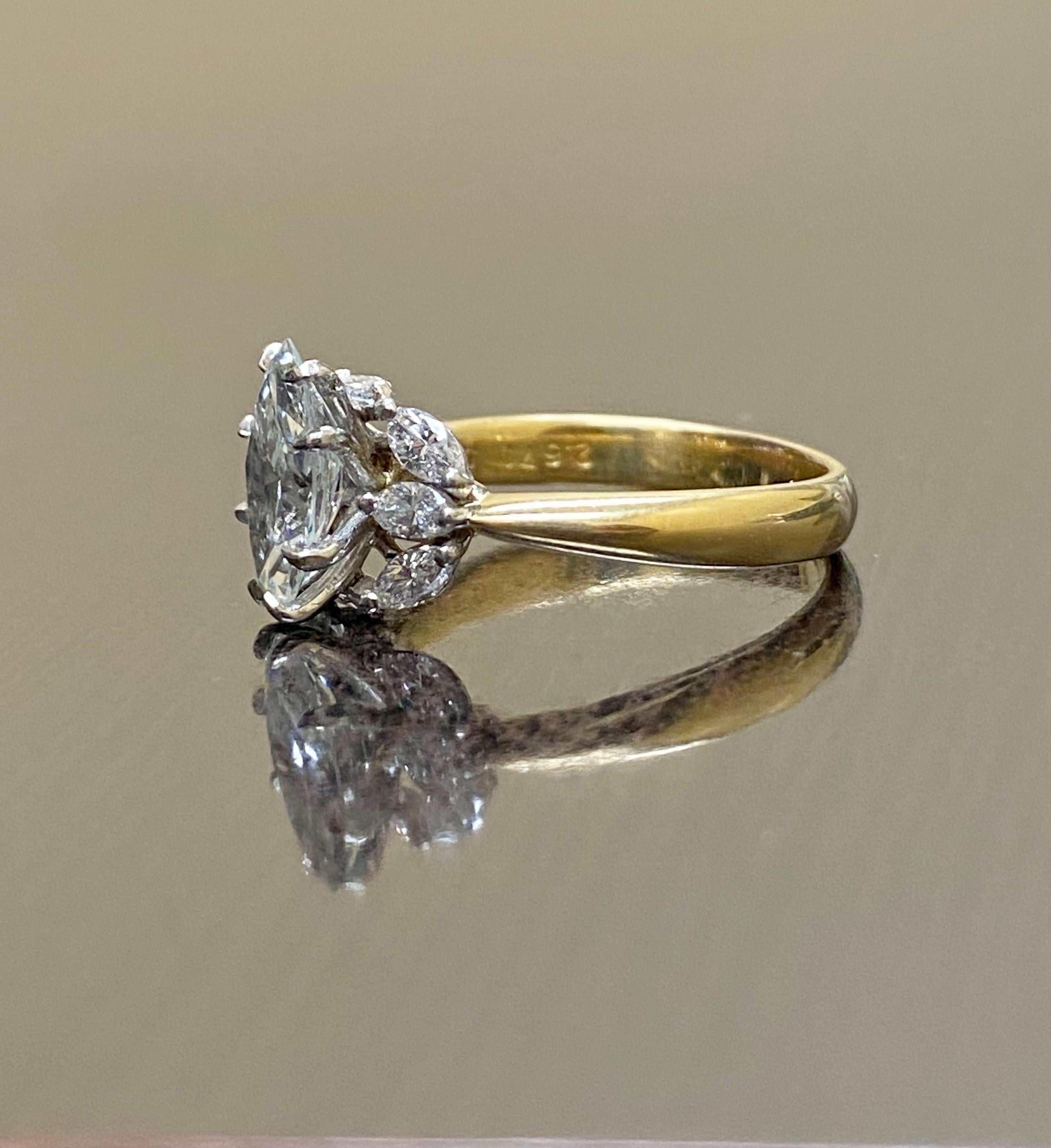 Bague en or jaune 18 carats et platine avec diamant marquise de 2,01 carats certifié GIA Unisexe en vente