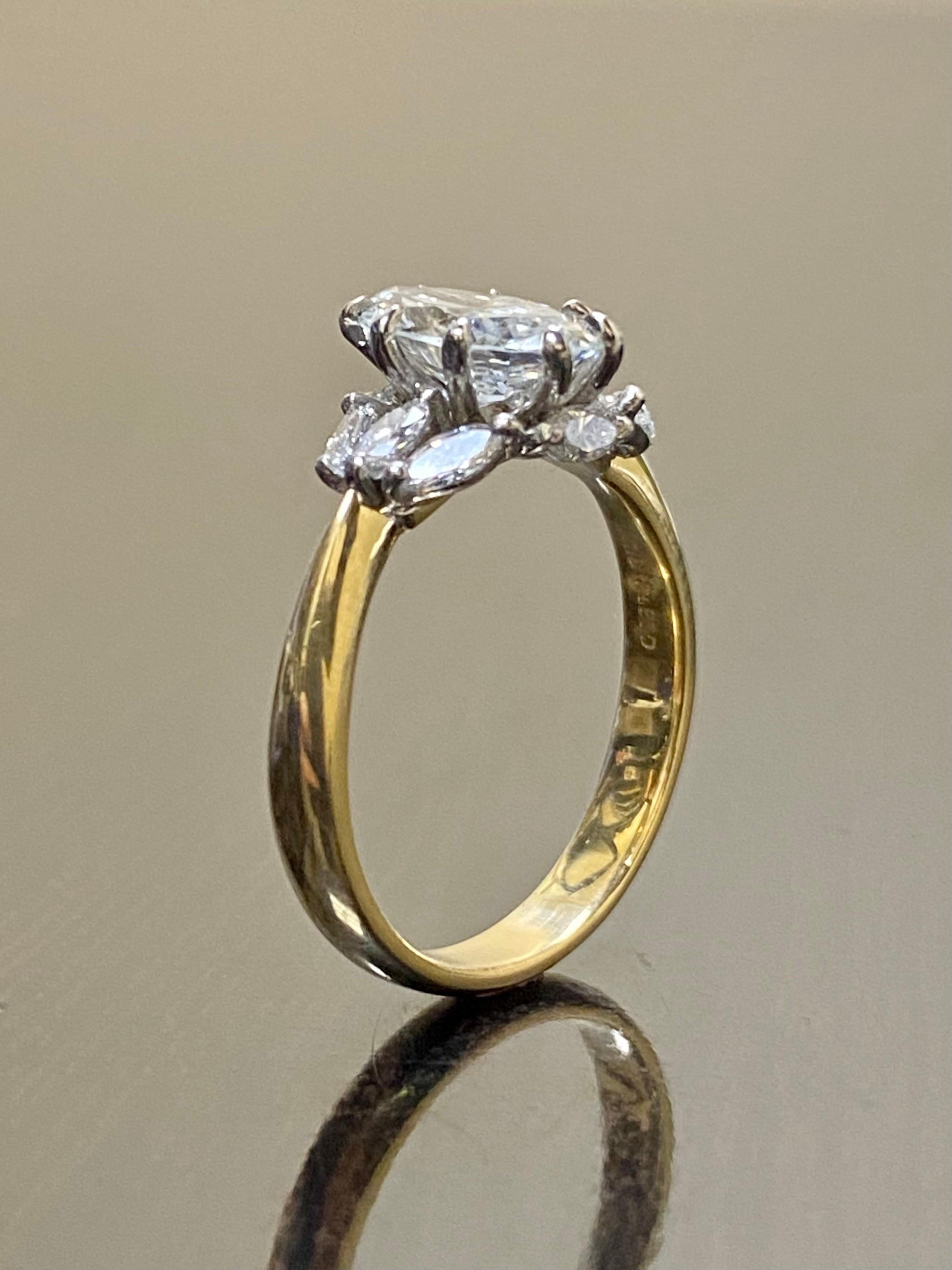 Two Tone 18K Yellow Gold Platinum GIA Certified 2.01 Carat Marquise Diamond Ring For Sale 3