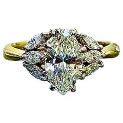 Two Tone 18K Yellow Gold Platinum GIA Certified 2.01 Carat Marquise Diamond Ring