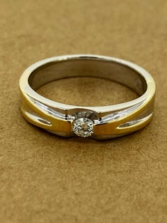 Bague unisexe en or jaune et blanc 18 carats avec diamants taille ronde de 0,10 carat