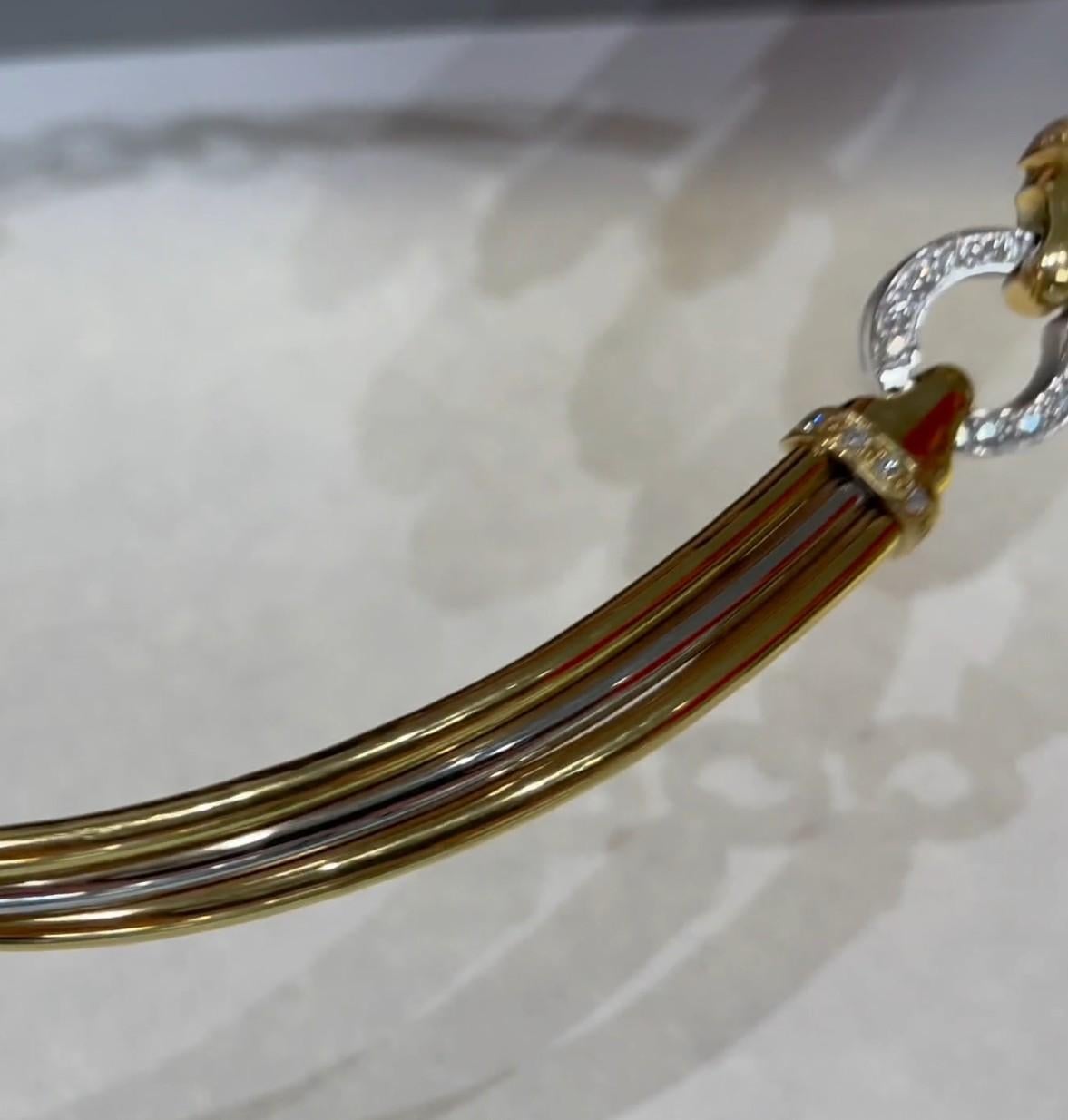 Collana con collare di diamanti bicolore in oro giallo e bianco 18 carati, connettori circolari in vendita 2