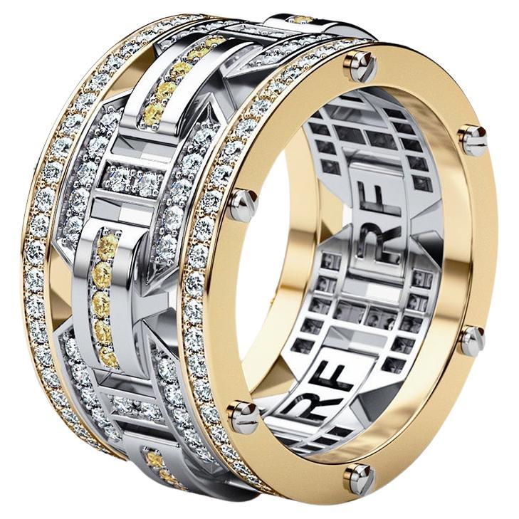 Zweifarbiger Ring aus 18k Gelb- und Weißgold mit 2,10ct weißen und gelben Diamanten im Angebot