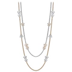 Two-Tone 21.34 Carat Long Diamond Flower Necklace