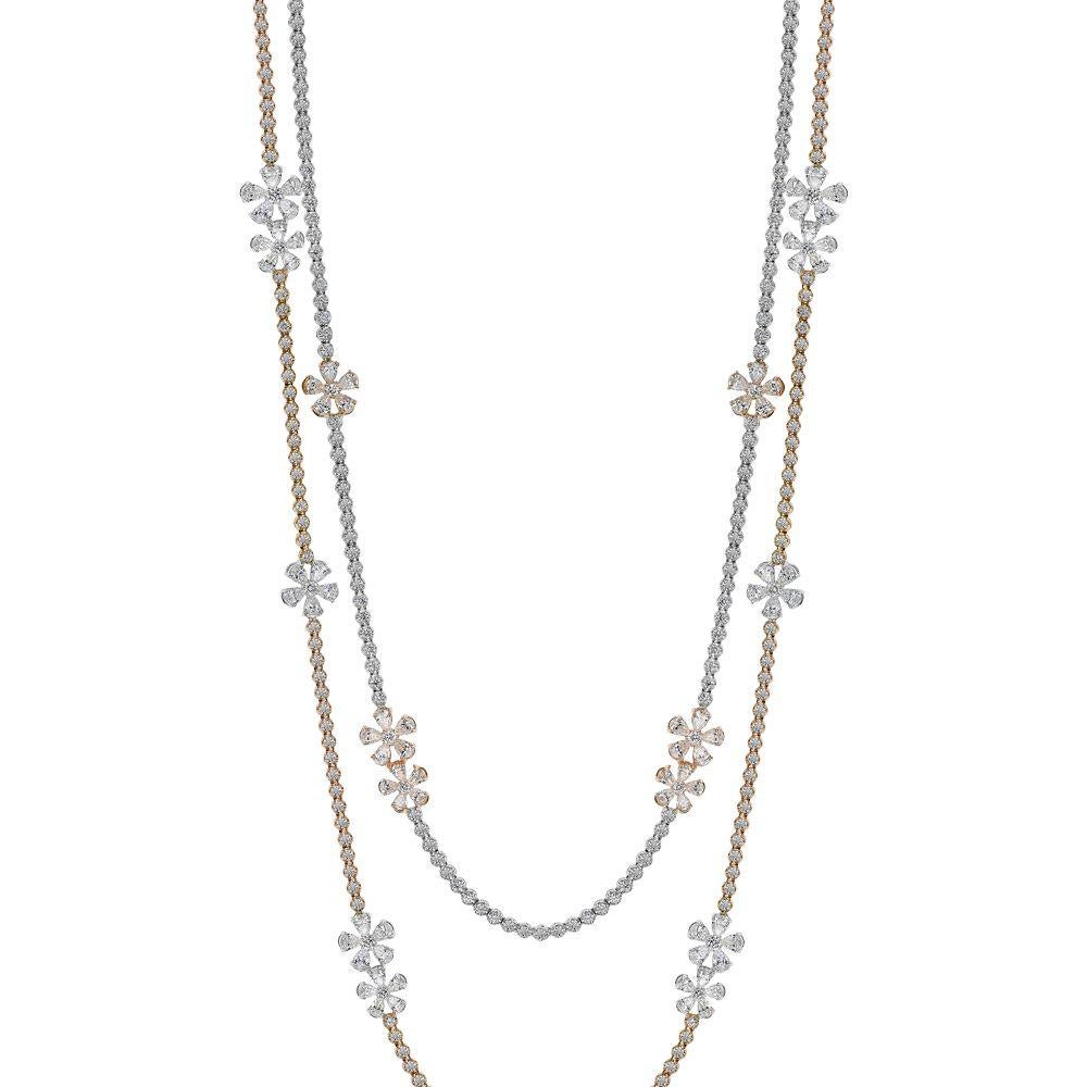 Collana lunga con fiori di diamante bicolore da 21,34 carati In condizioni Nuovo in vendita a New York, NY
