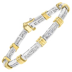 Vintage Two-Tone 2.8 Carat Diamond Bracelet in 14 Karat Yellow and White Gold, Estate