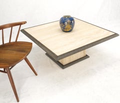 Table basse carrée en travertin bicolore à lunette grise Style italien du milieu du siècle dernier