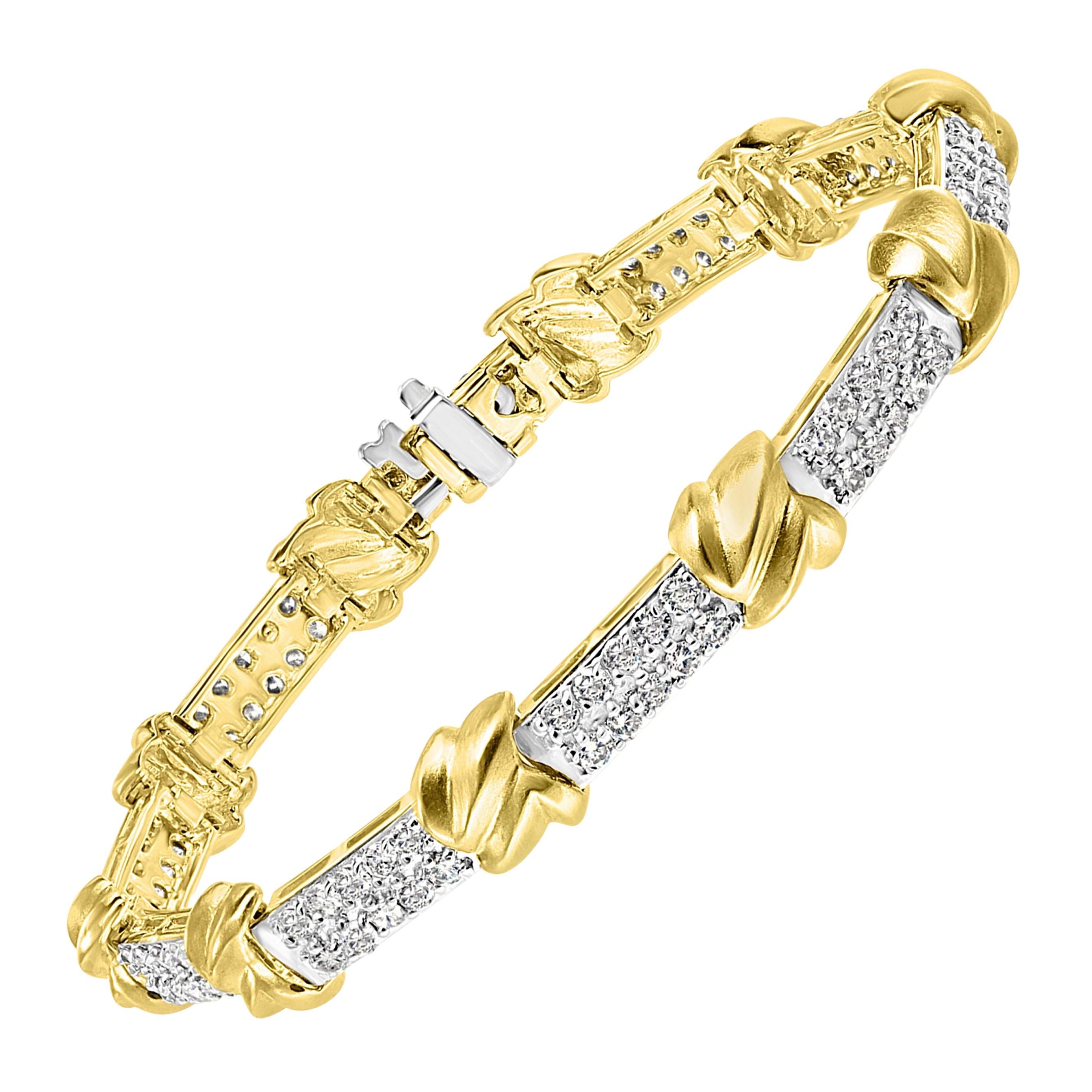 Bracelet bicolore en or jaune 14 carats avec diamants de 5 carats, ancienne propriété