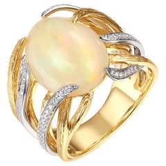 Two Tone 6.59ct Opal and Diamond Ring