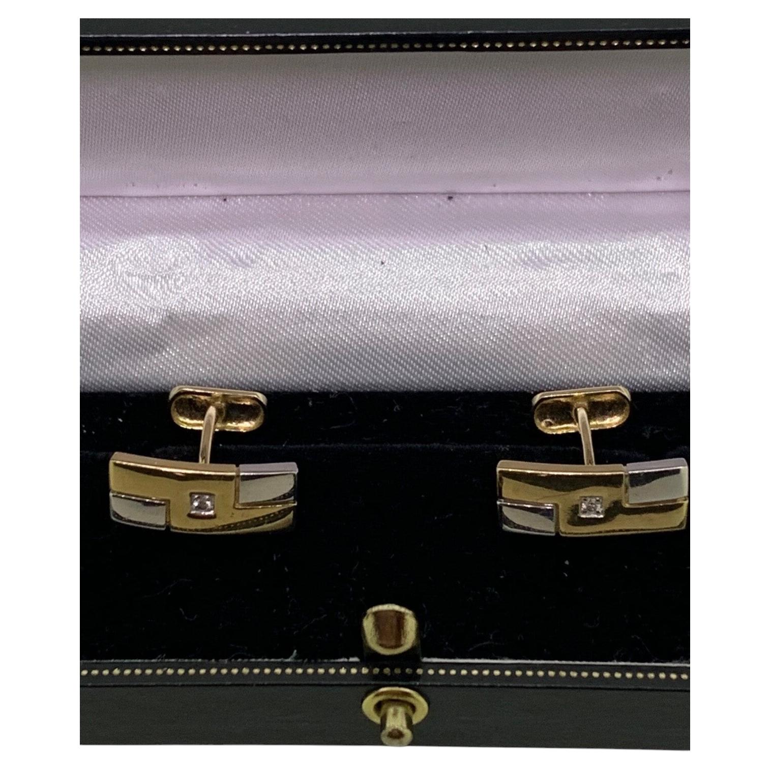 Two-Tone 9K White & Yellow Gold 0.10ct Diamond Cufflinks. Great Gift Idea!