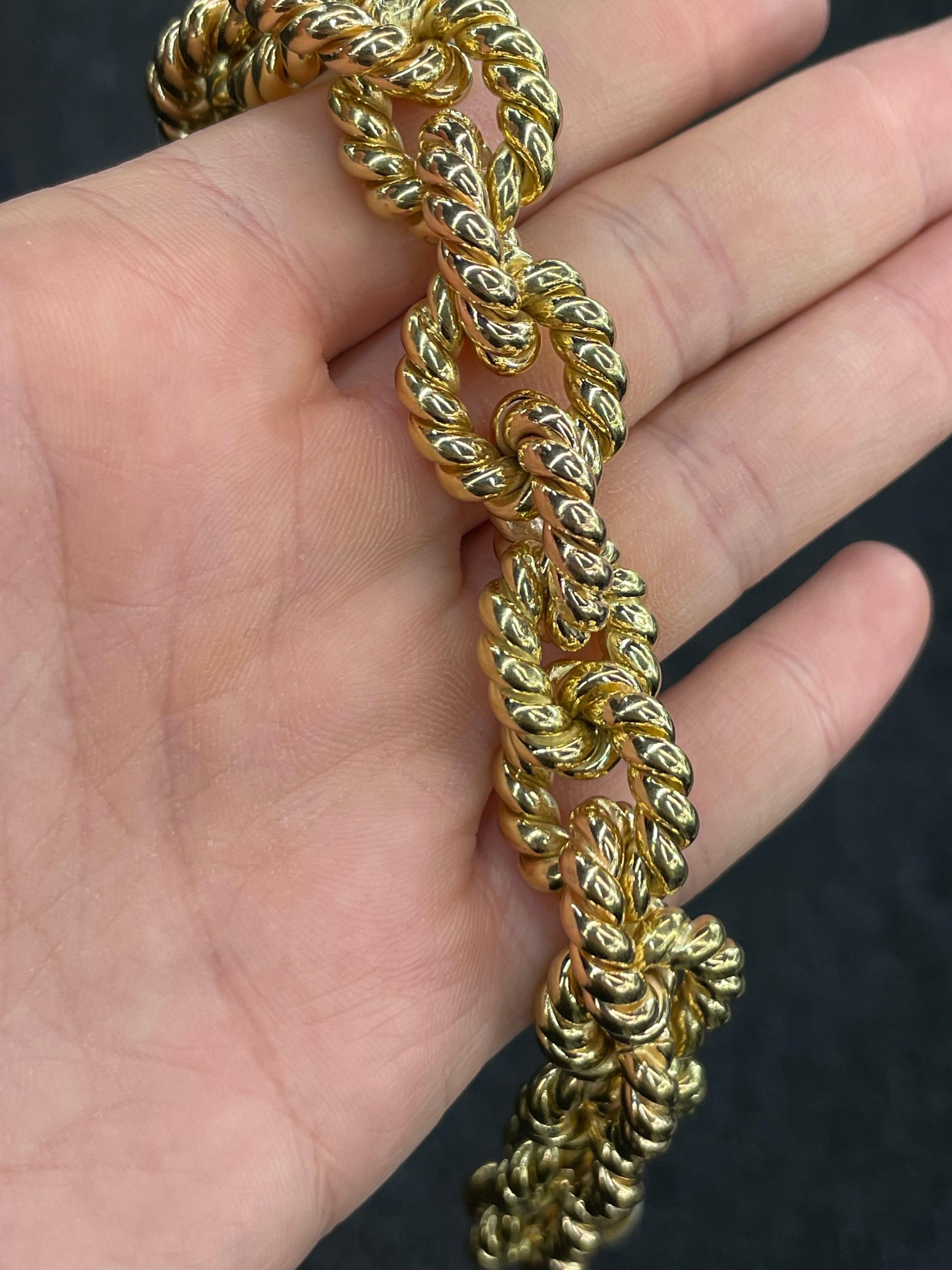 Two Tone Alternating 18 Karat Yellow & Rose Gold Twist Link Bracelet 68 Grams For Sale 4