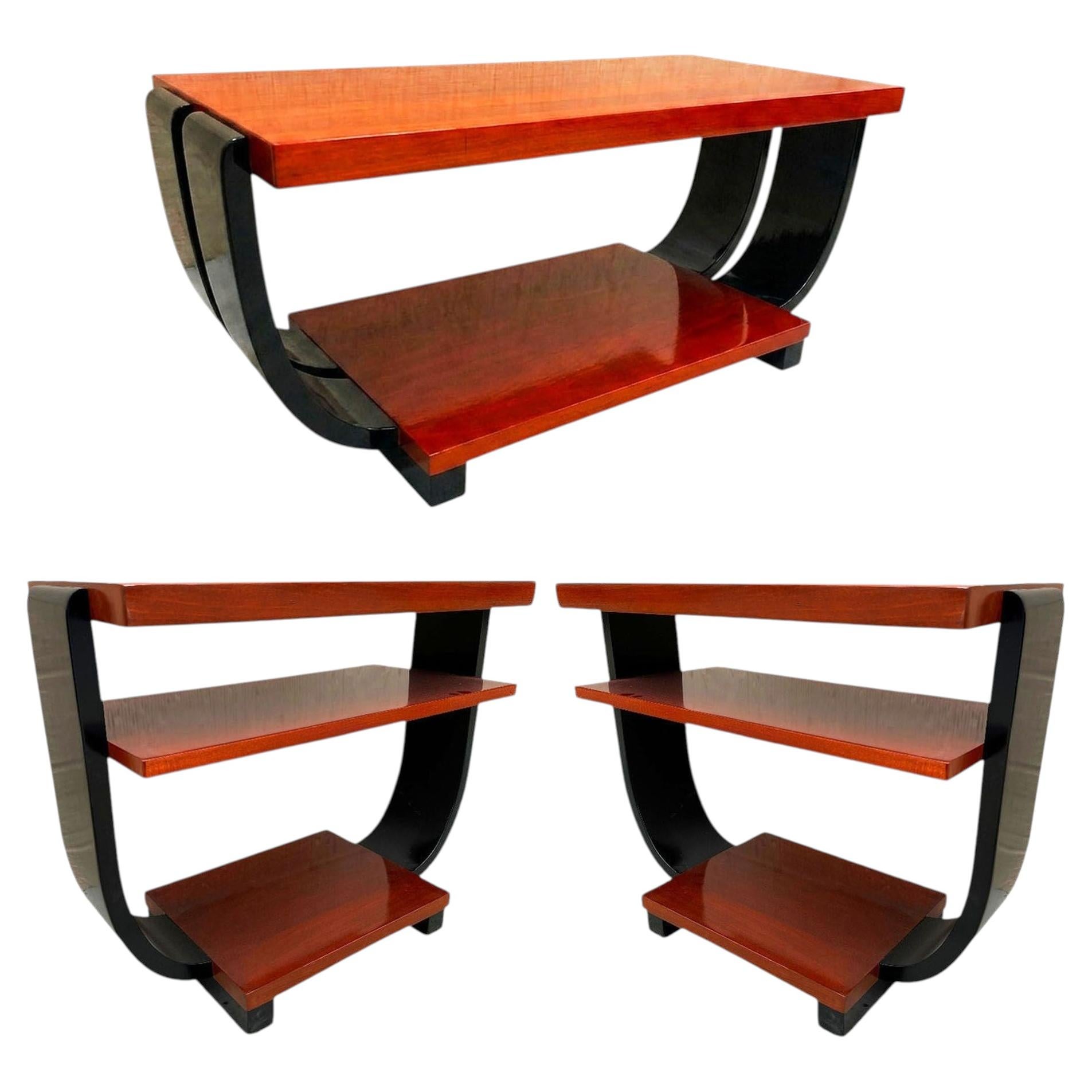 Two-Tone Art Deco Side & Coffee Tables Pair by Gilbert Rohde for Brown Saltman