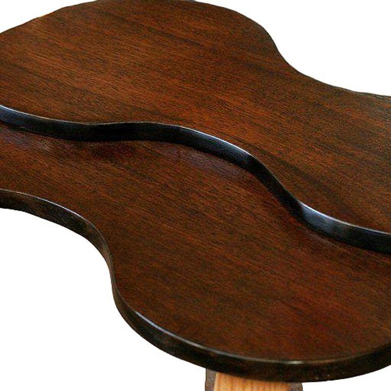 American Jens Risom Style Two-tone Stepped Biomorphic Bent Plywood & Mahogany Side Table For Sale